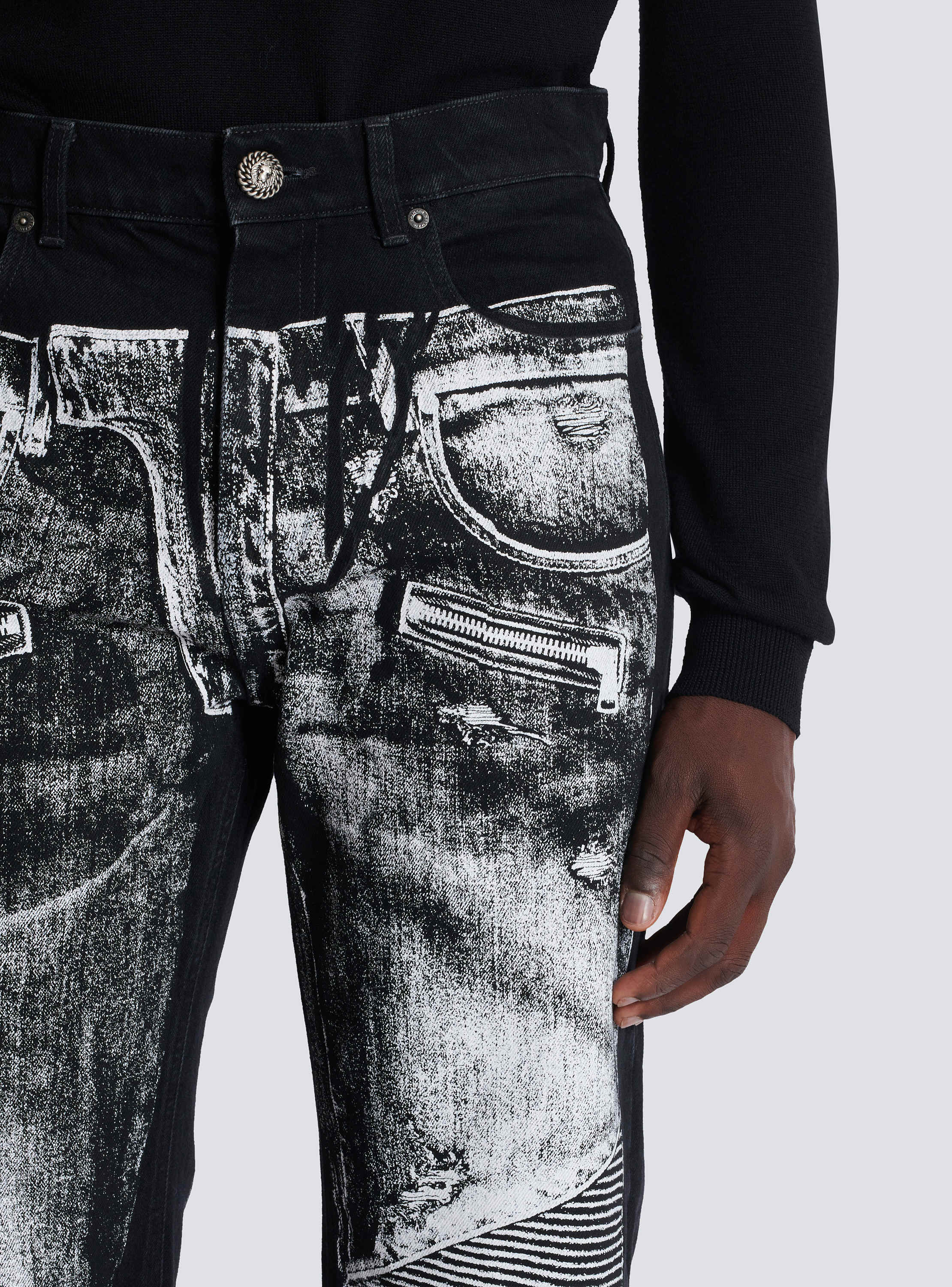 Loose-fit denim jeans with a biker print black - Men | BALMAIN Loose-fit denim jeans with a biker print black - Men | BALMAIN