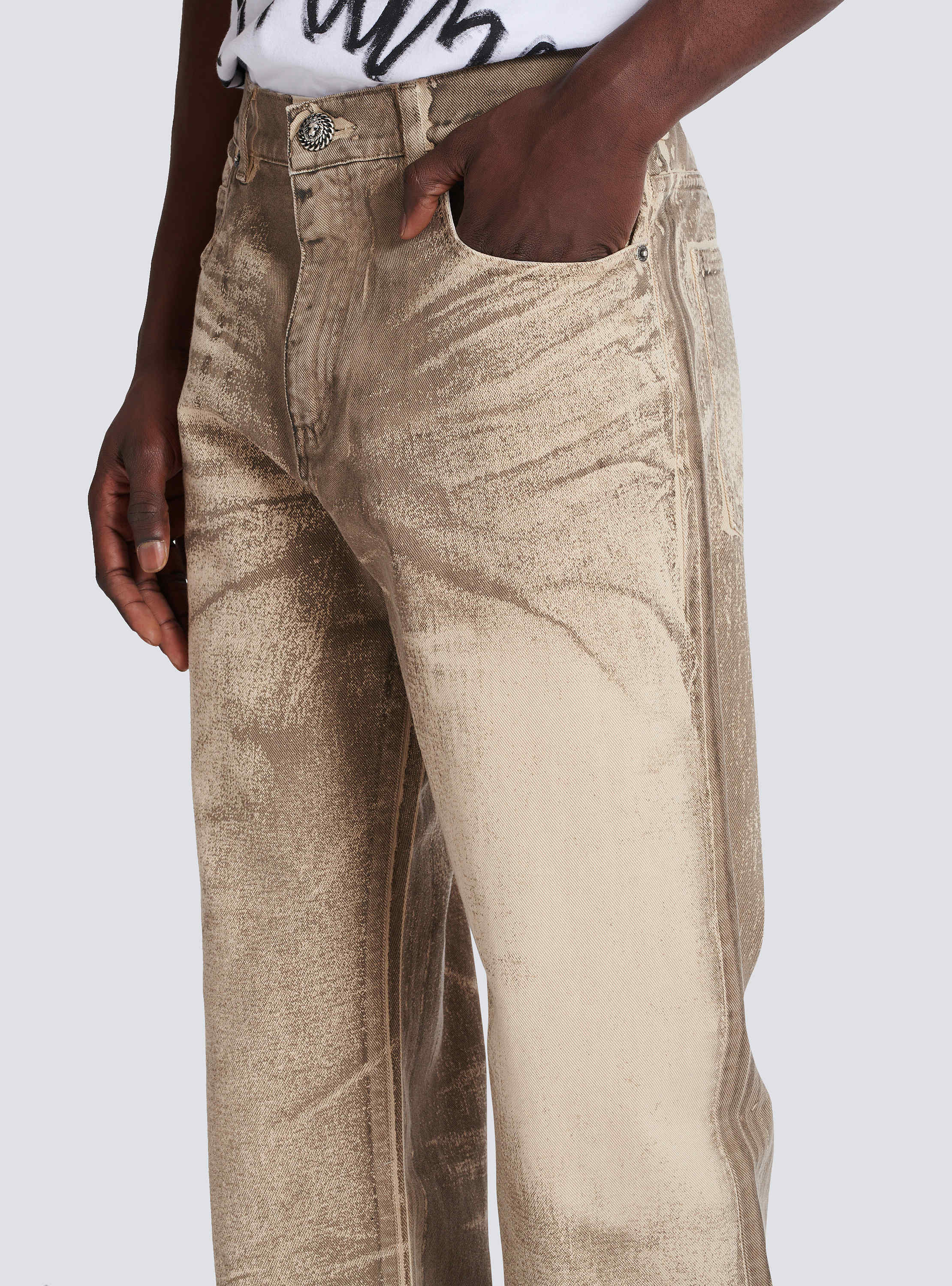 Loose-fit beige denim jeans beige - Men | BALMAIN Loose-fit beige denim jeans beige - Men | BALMAIN