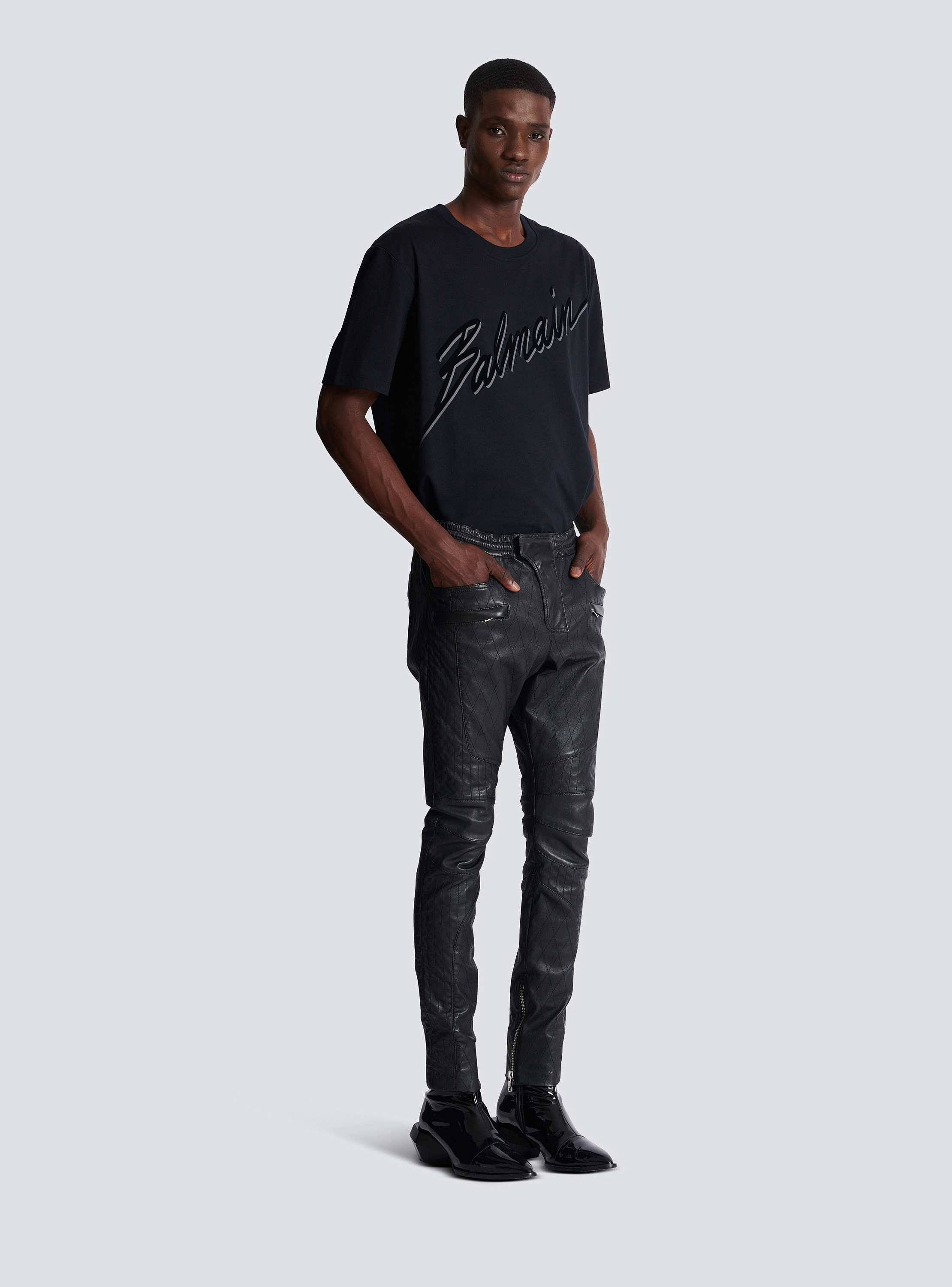 Quilted slouch leather biker pants