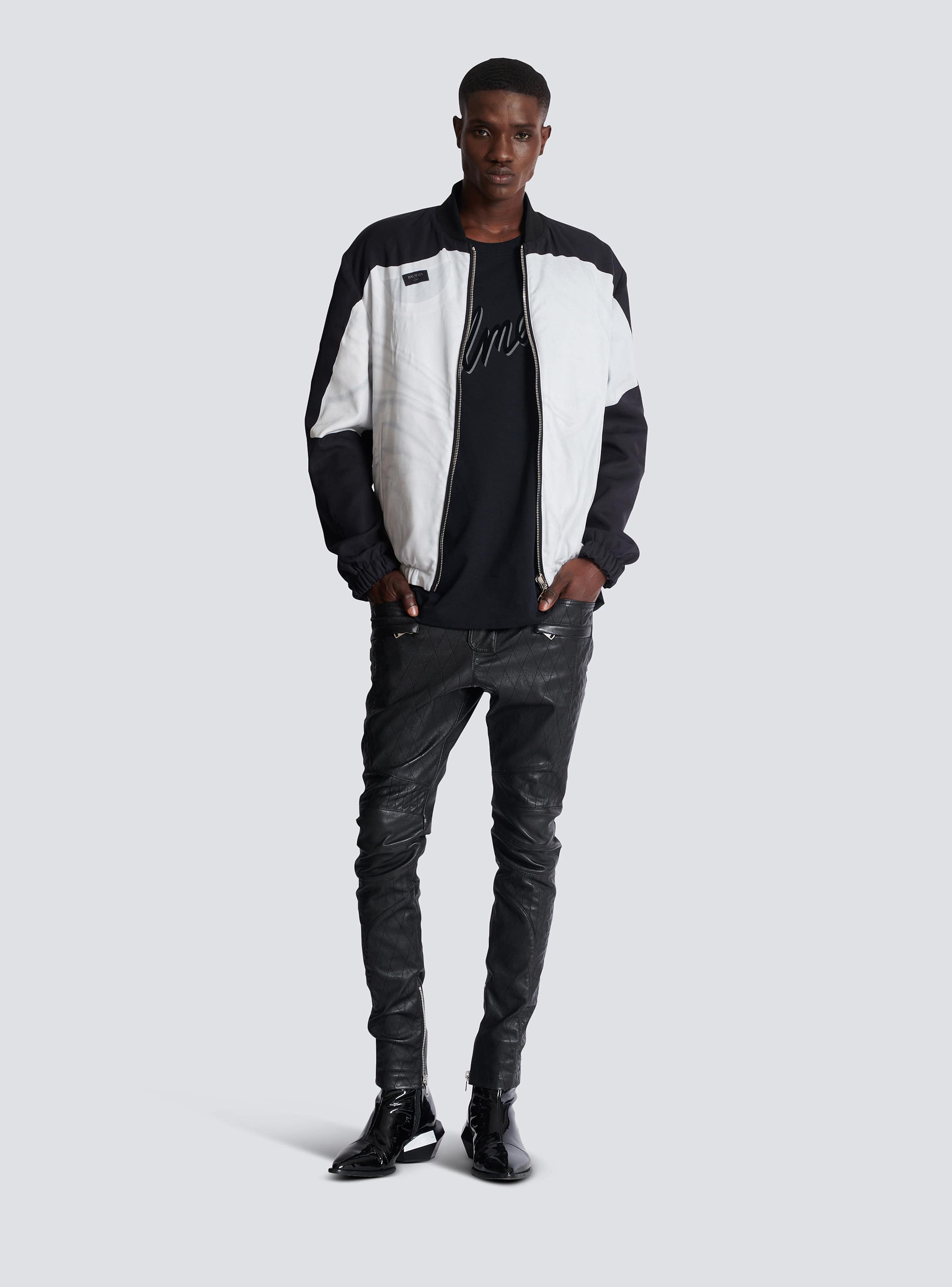 Quilted slouch leather biker pants