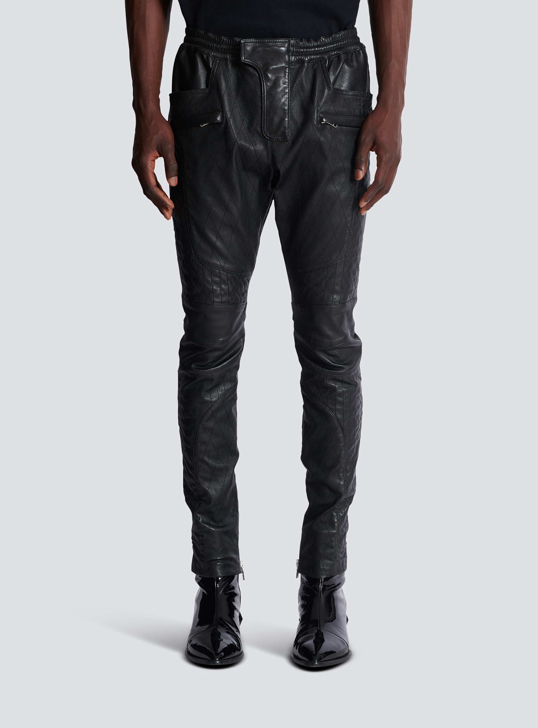 Quilted slouch leather biker pants