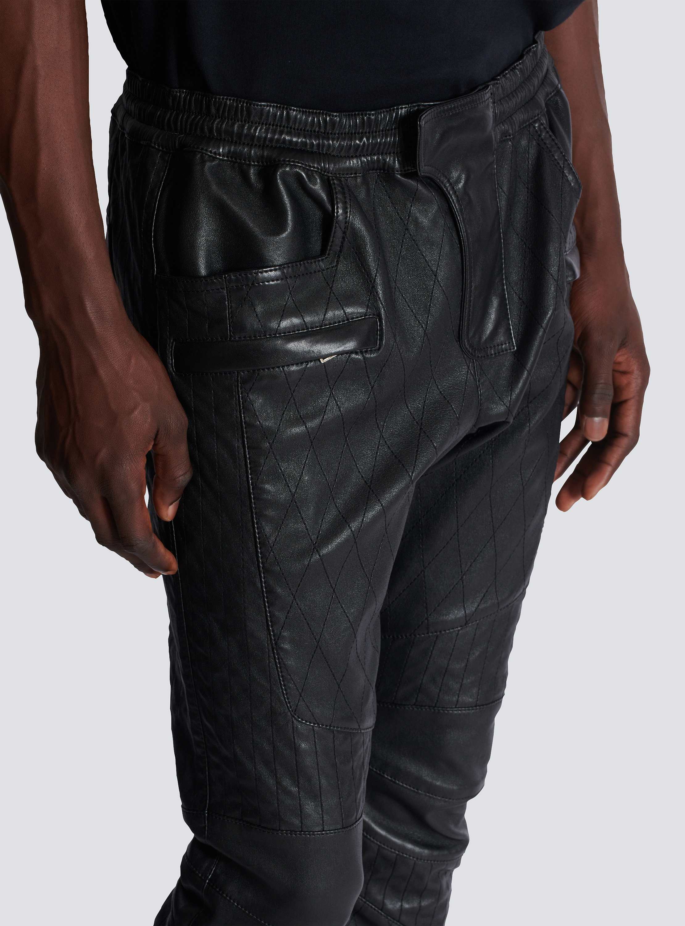 Quilted slouch leather biker pants