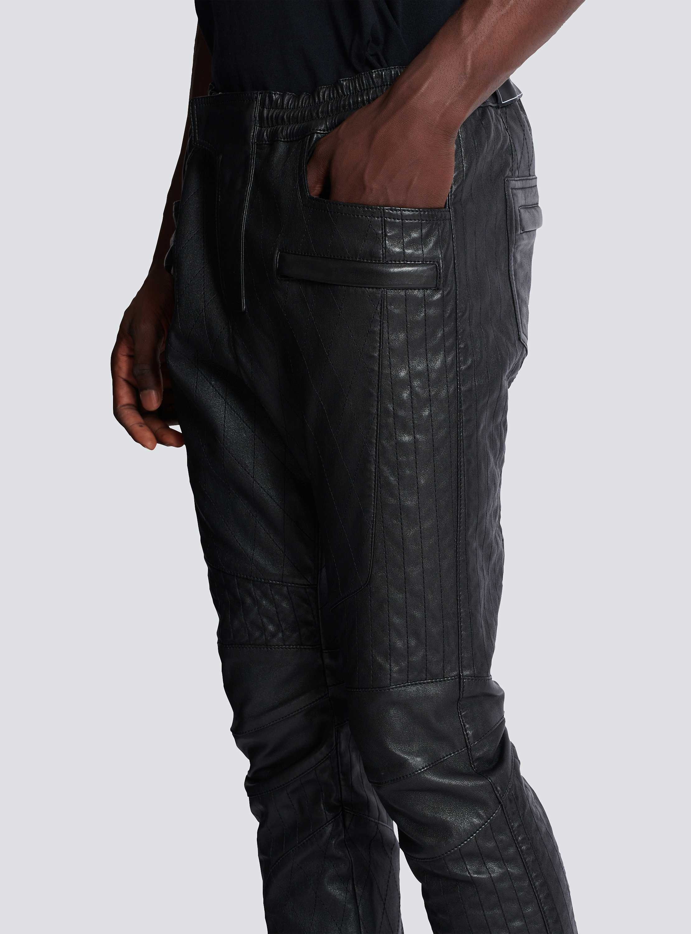 Quilted slouch leather biker pants