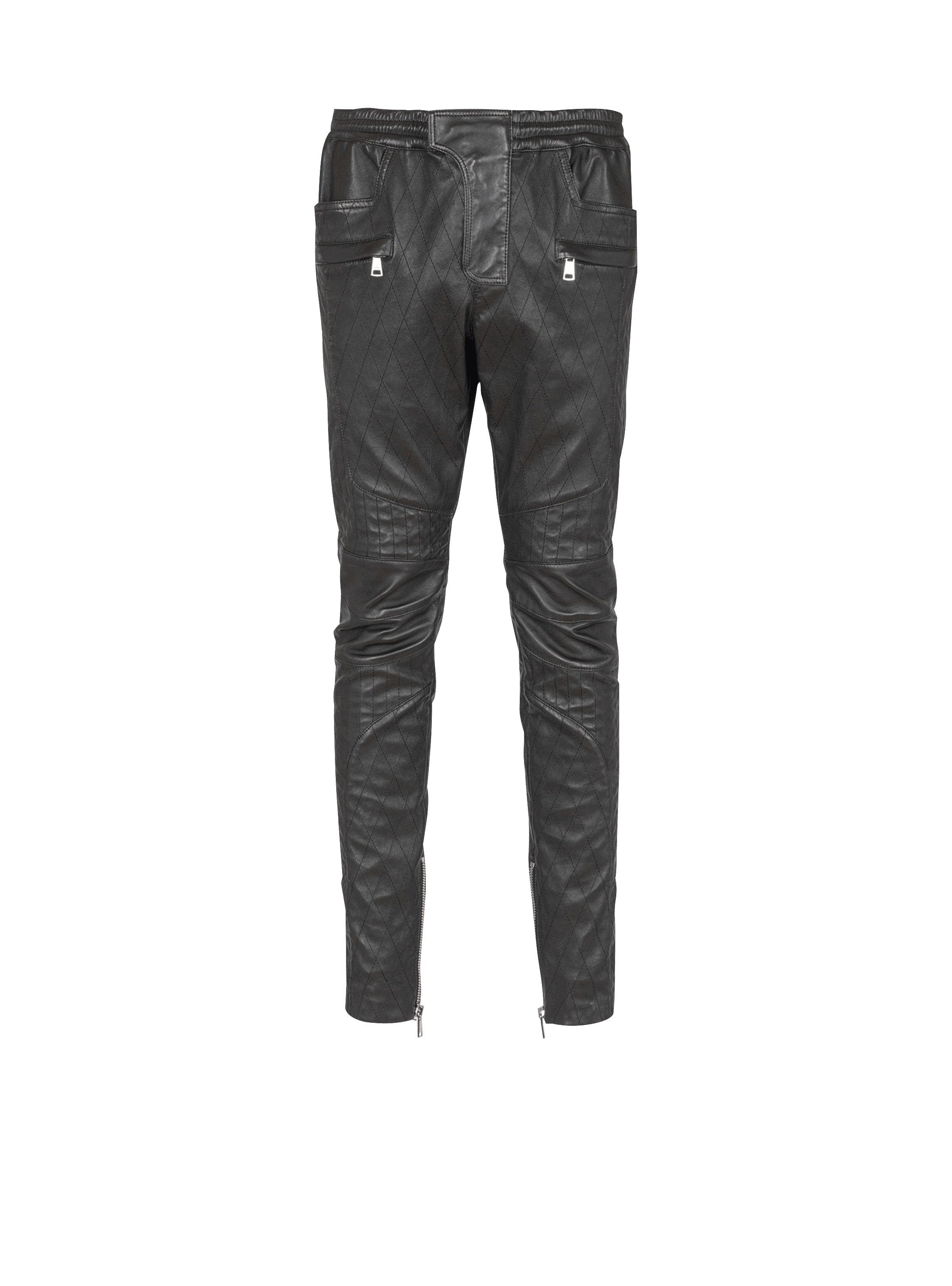 Quilted slouch leather biker pants