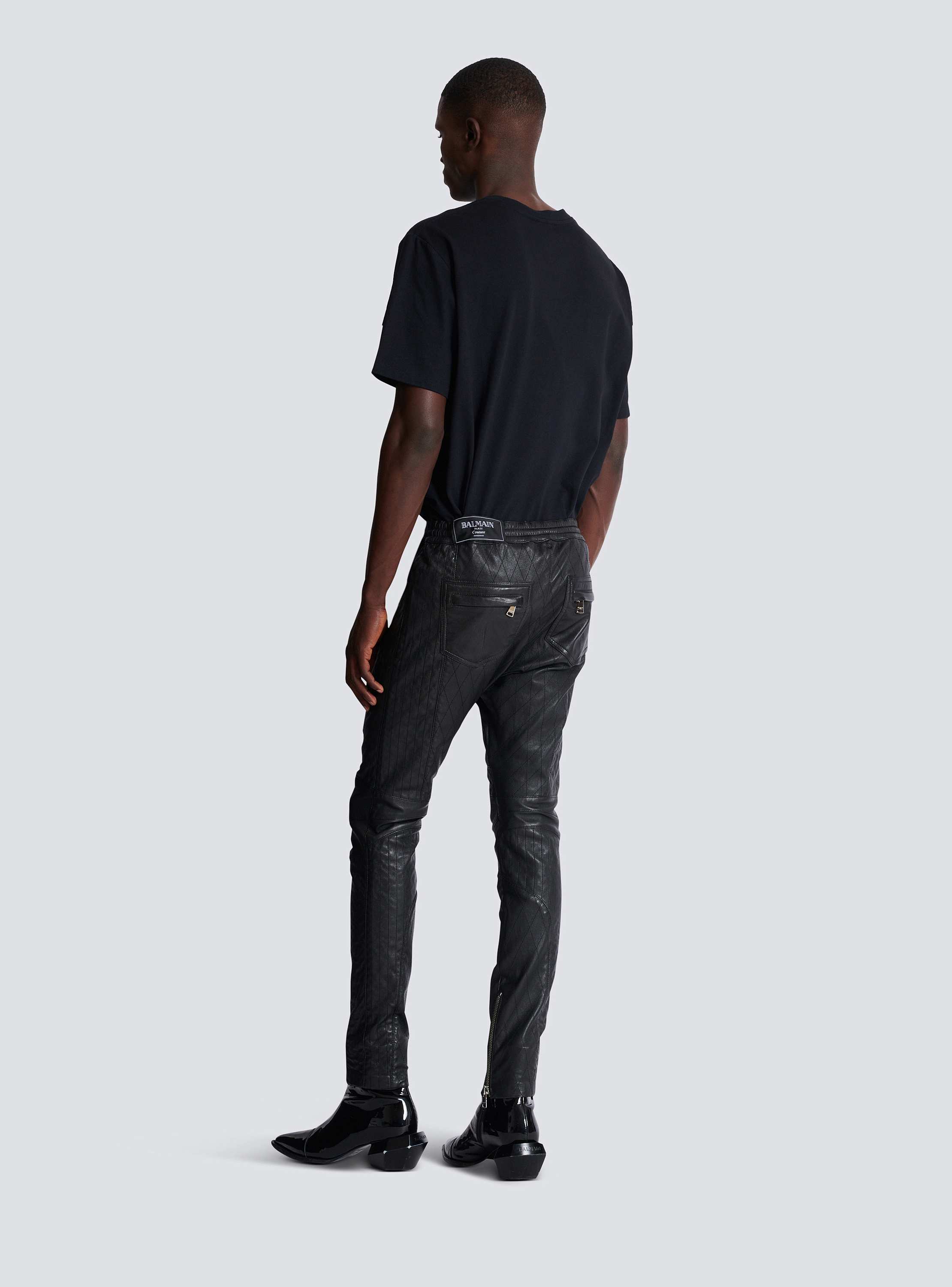 Quilted slouch leather biker pants