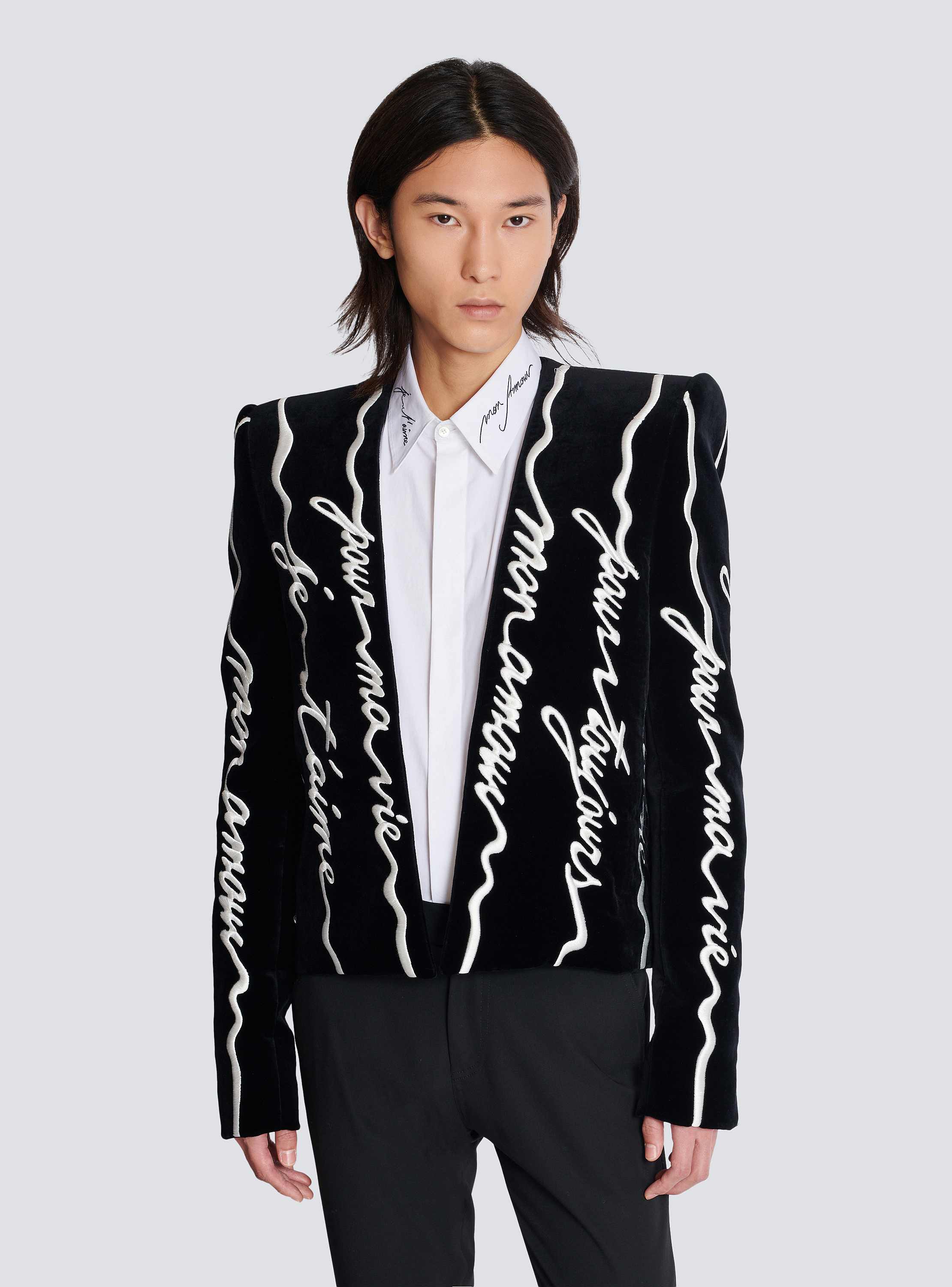 Cropped velvet jacket with all-over 
