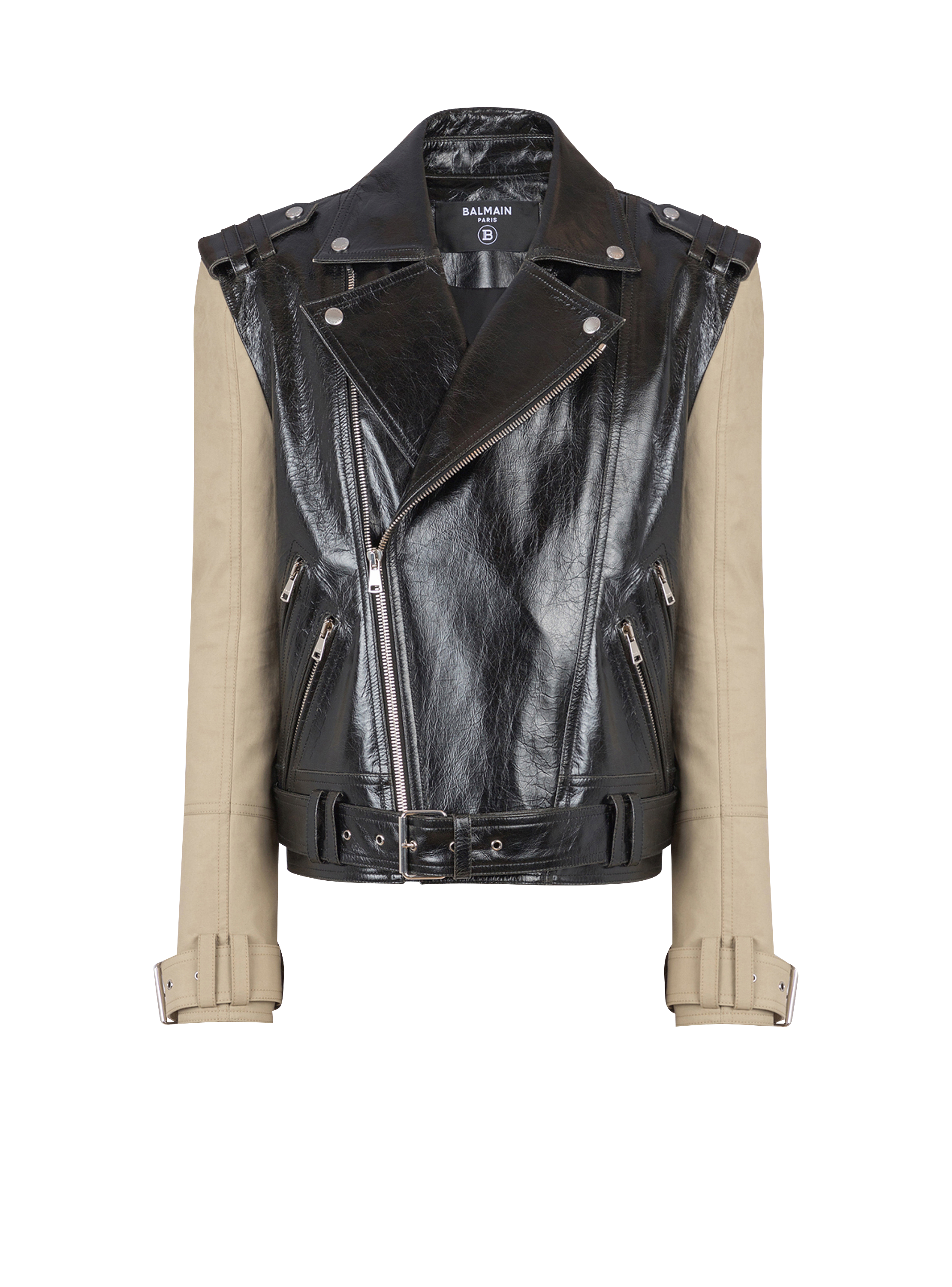 Leather and cotton biker jacket