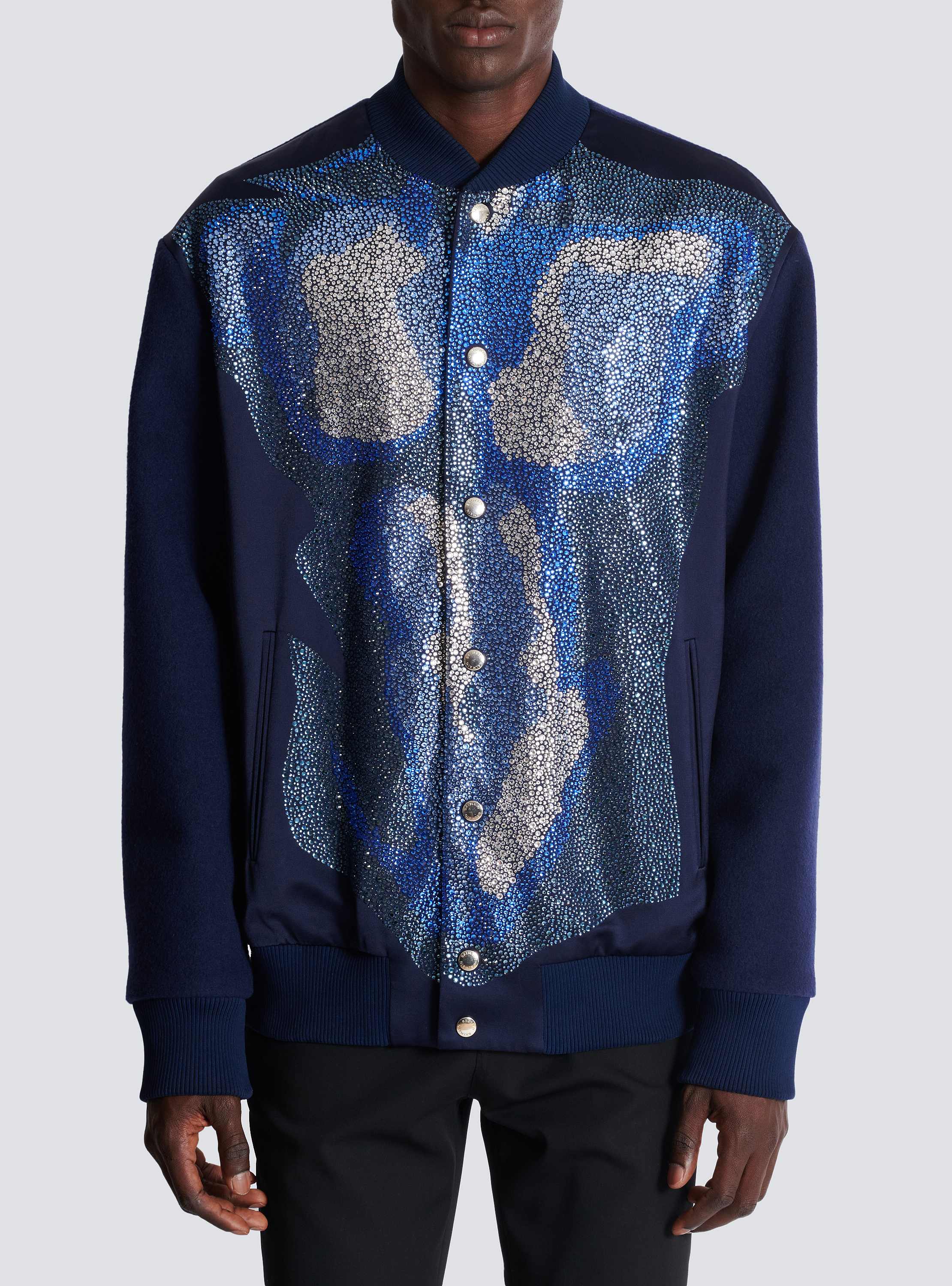 Bomber jacket with rhinestone torso navy navy - Men | BALMAIN