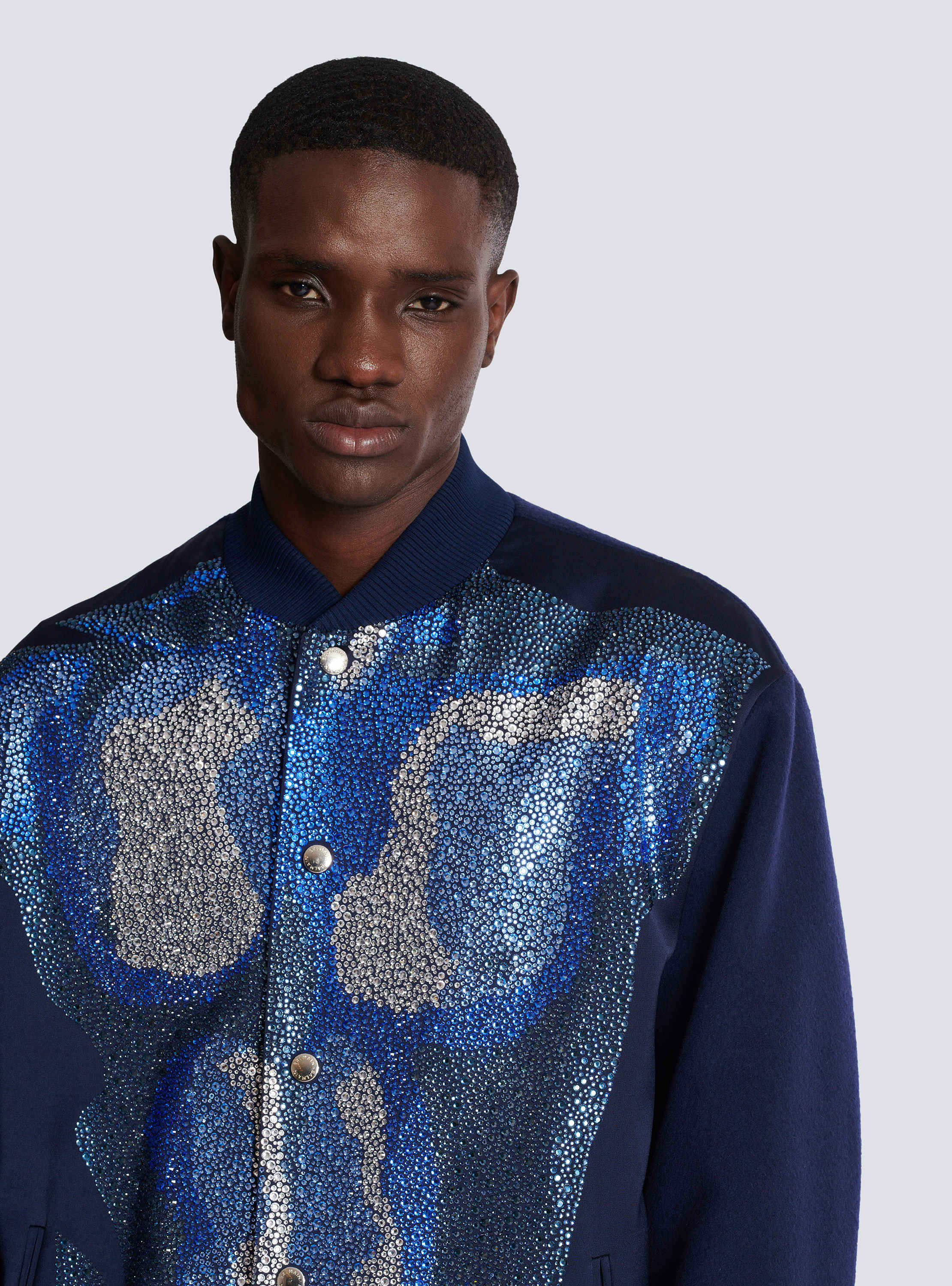 Bomber jacket with rhinestone torso navy navy - Men | BALMAIN