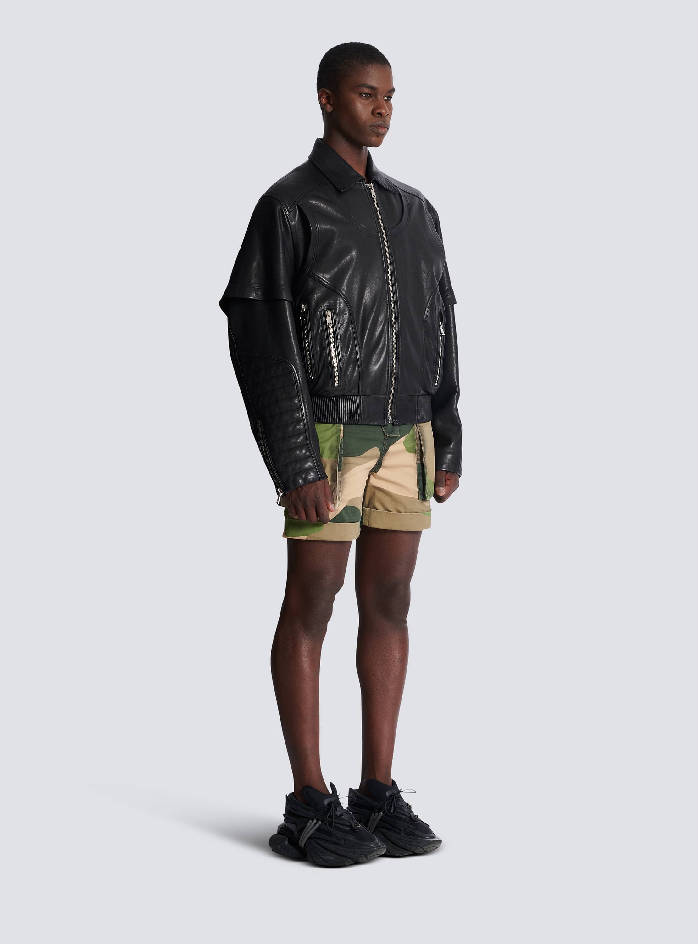 Lambskin double-breasted sleeves leather jacket