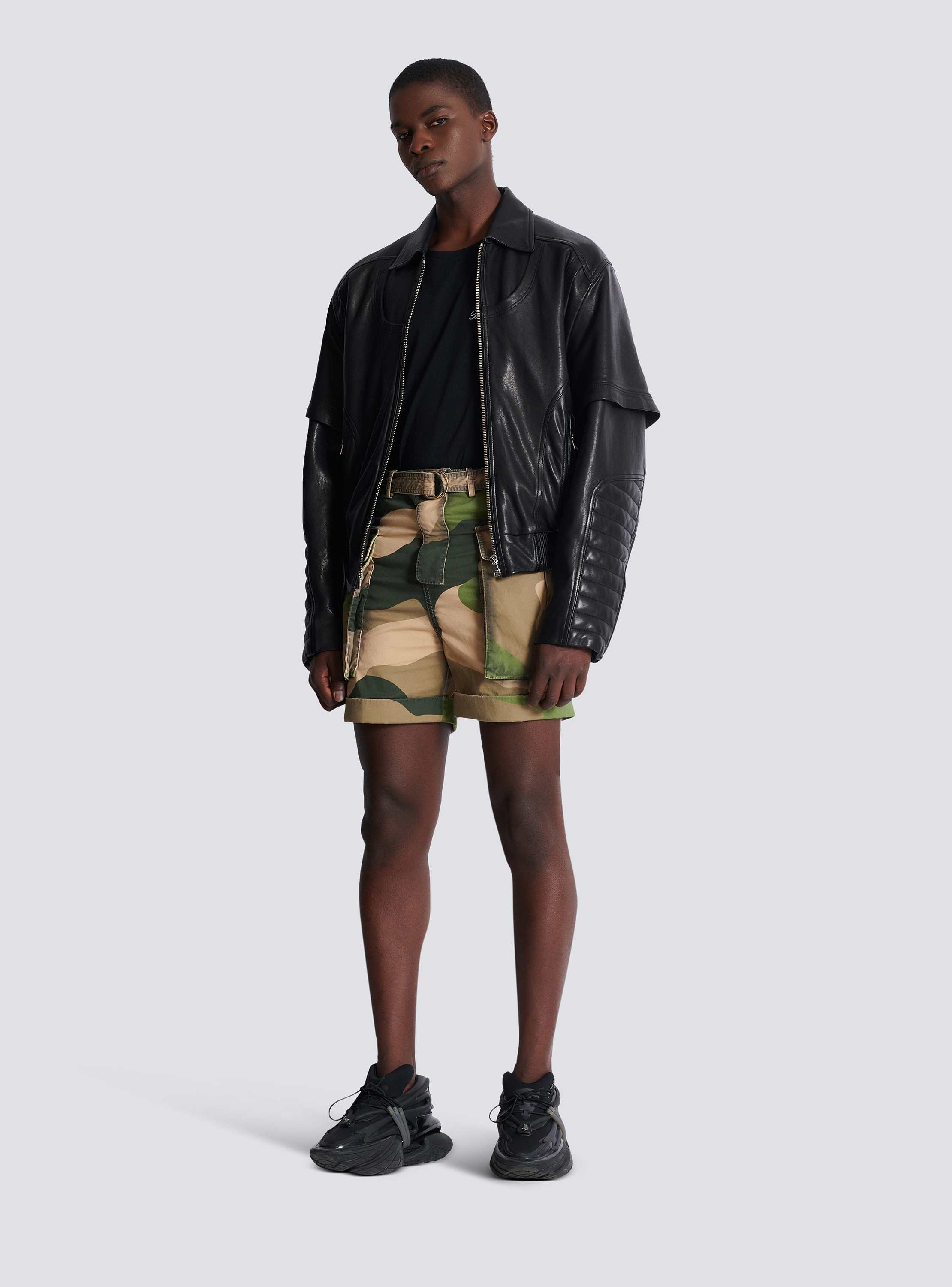 Lambskin double-breasted sleeves leather jacket