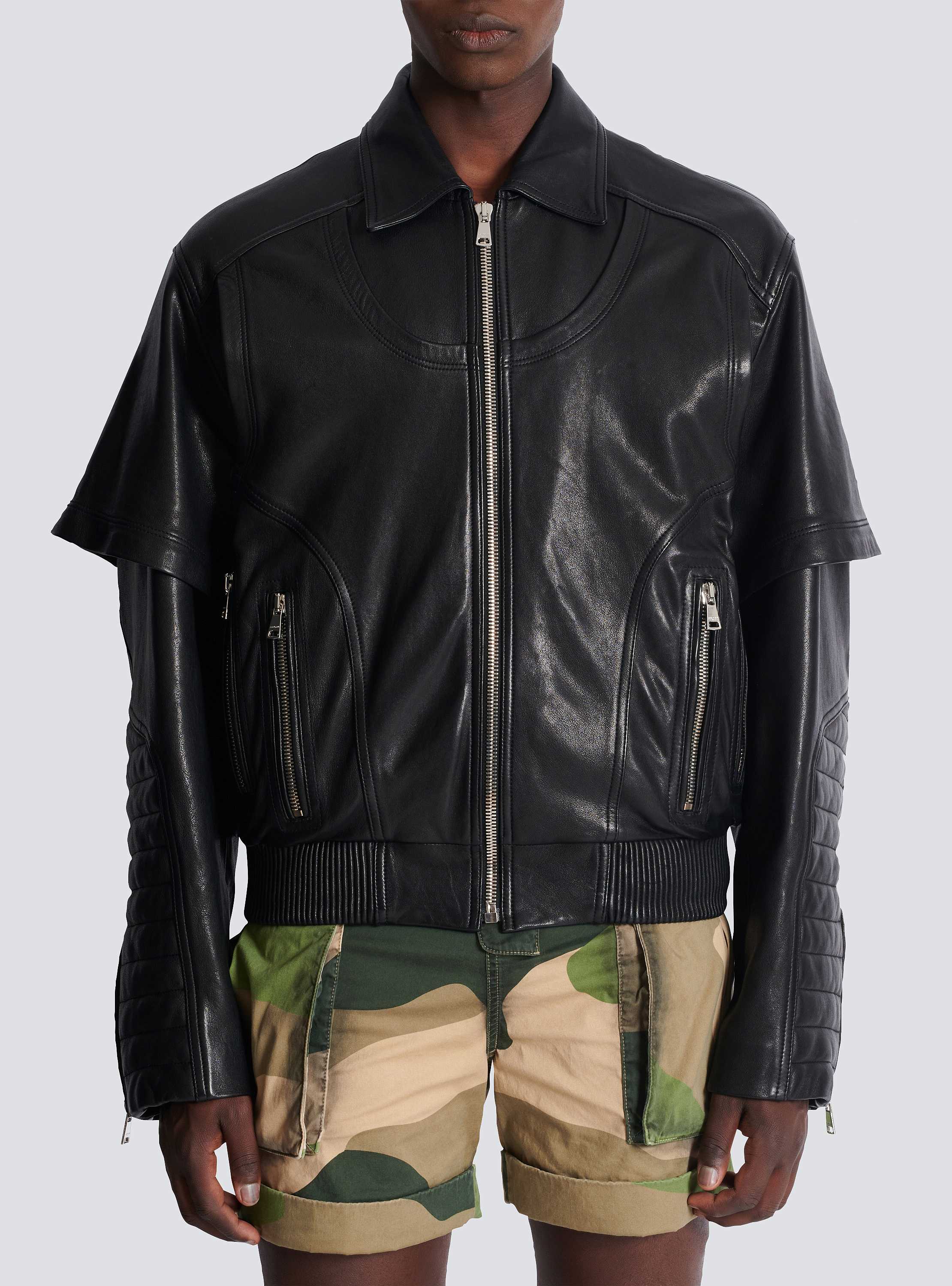 Lambskin double-breasted sleeves leather jacket
