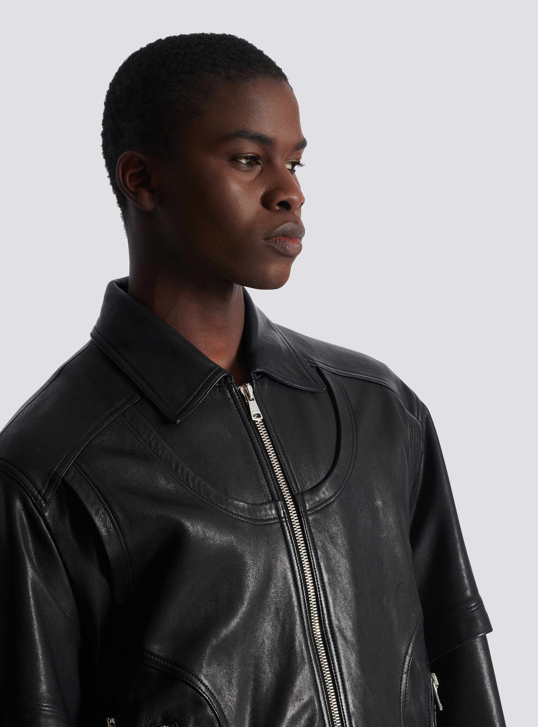 Lambskin double-breasted sleeves leather jacket