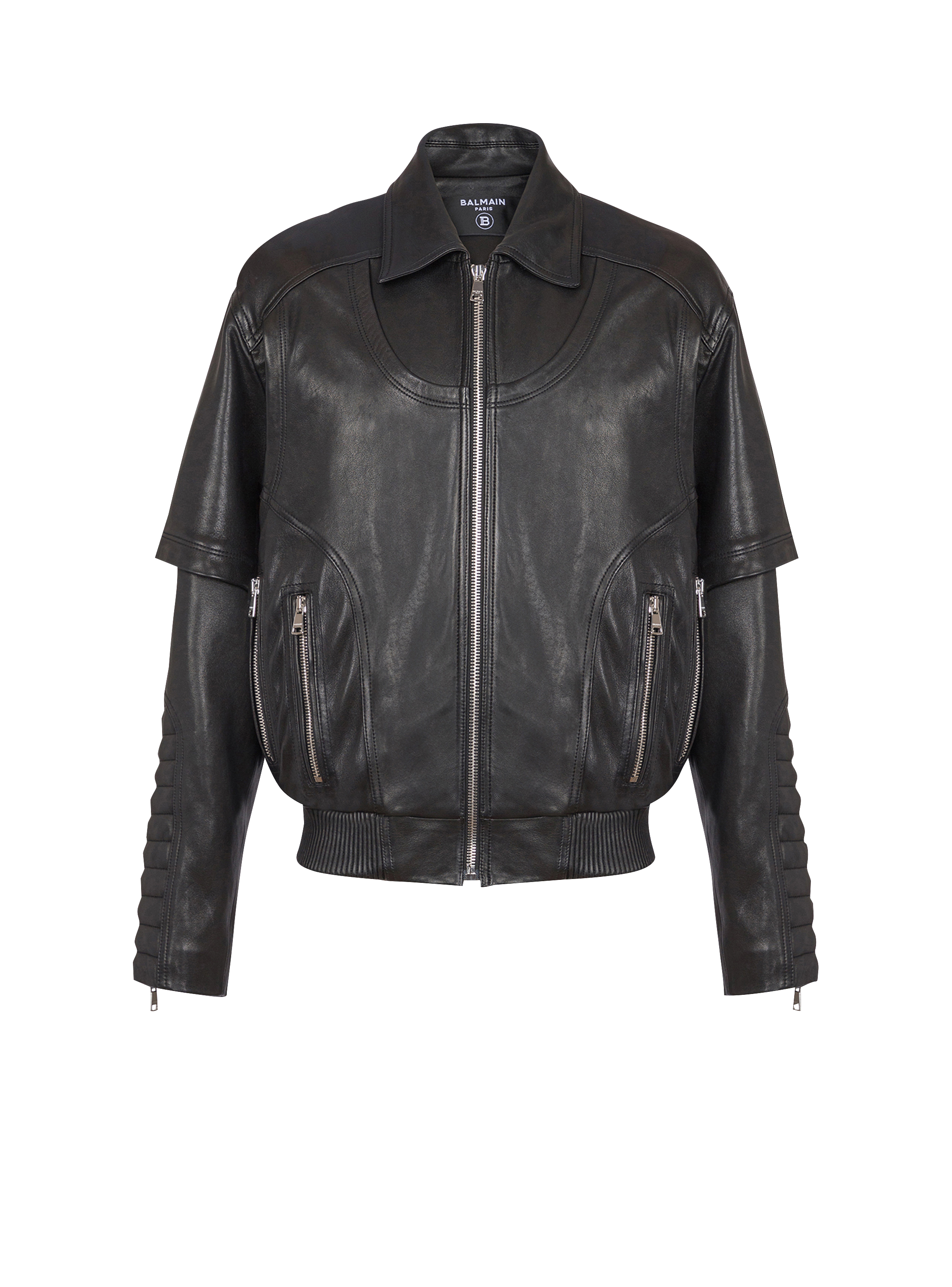 Lambskin double-breasted sleeves leather jacket