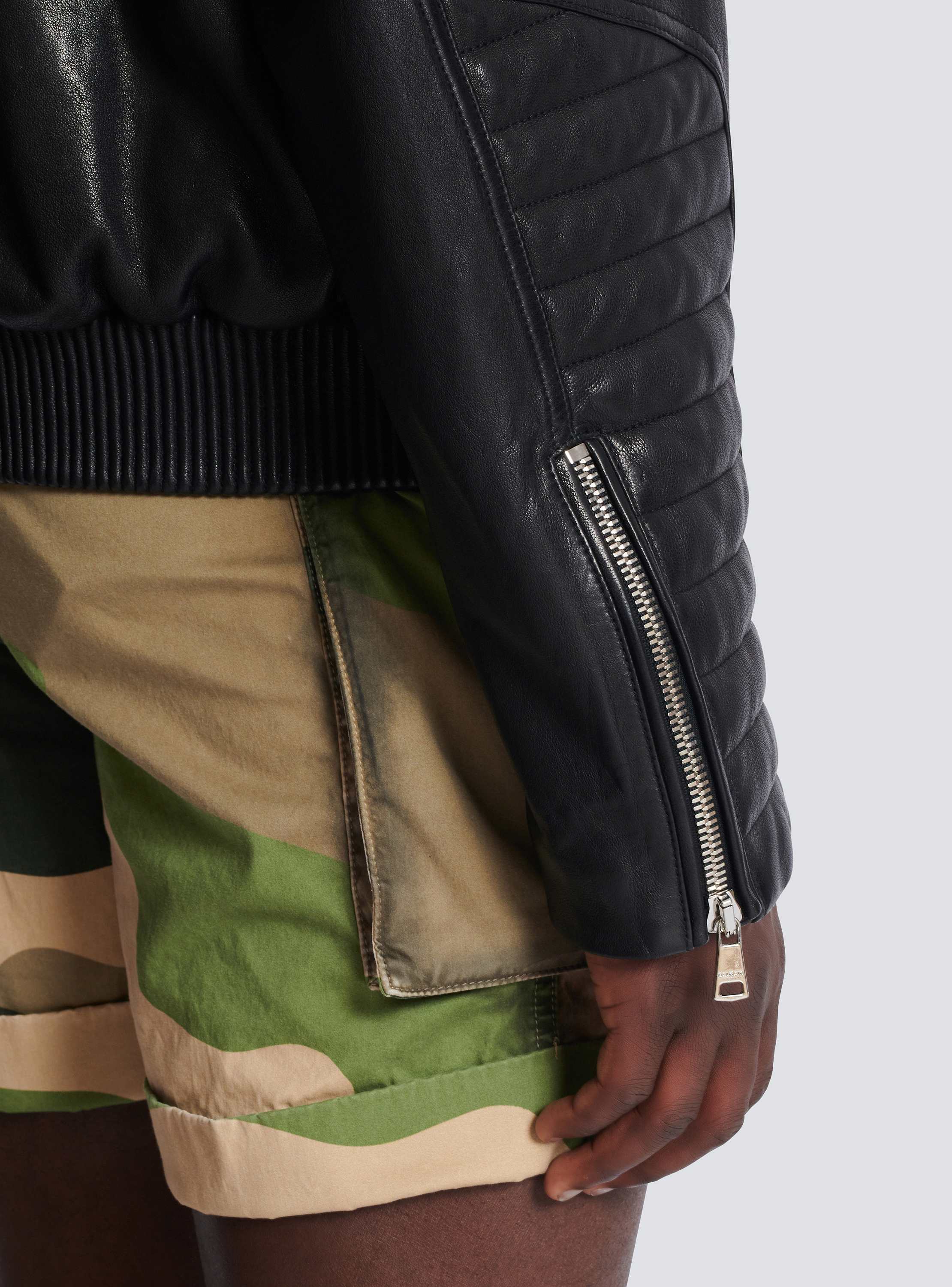 Lambskin double-breasted sleeves leather jacket