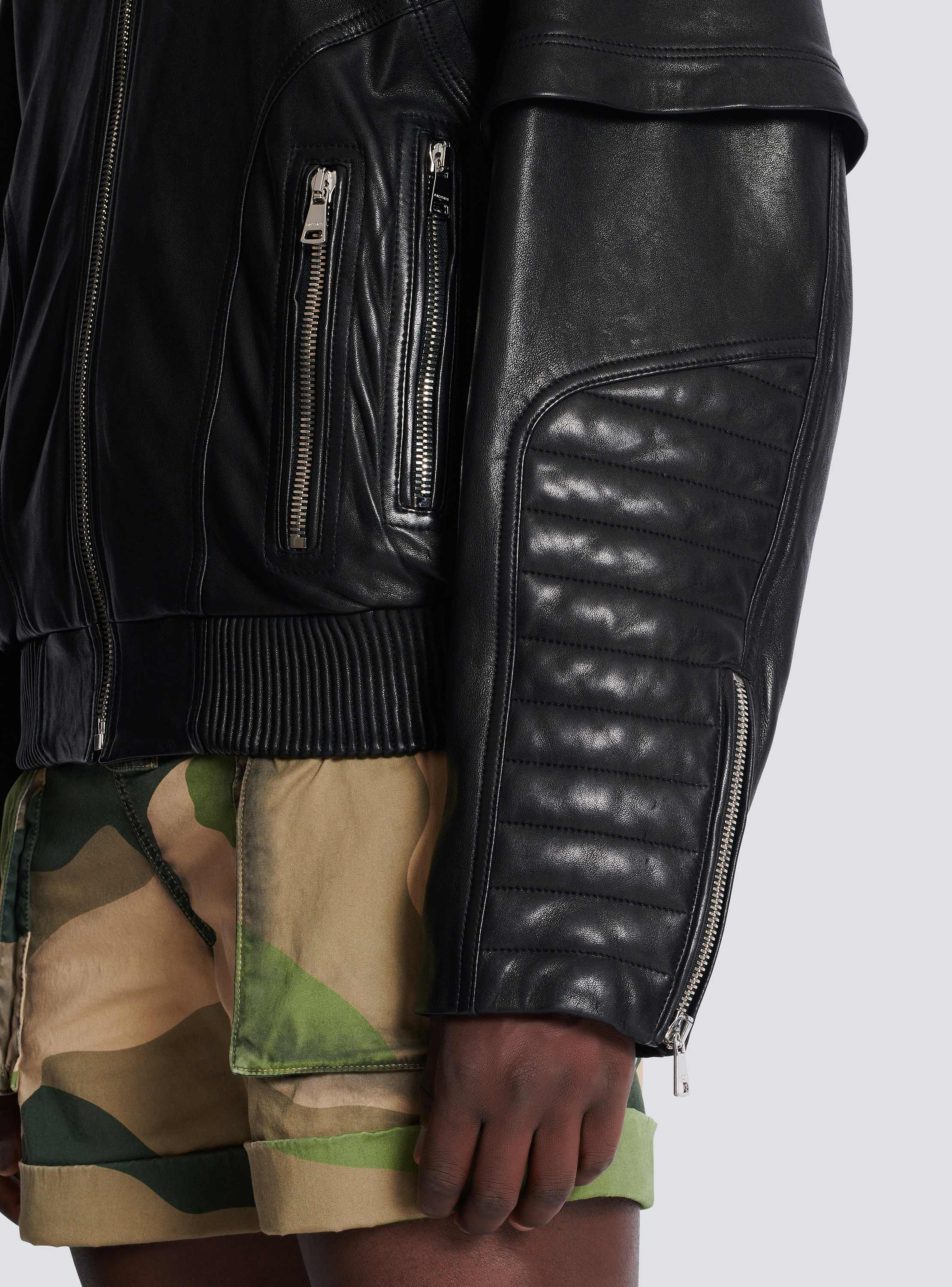Lambskin double-breasted sleeves leather jacket