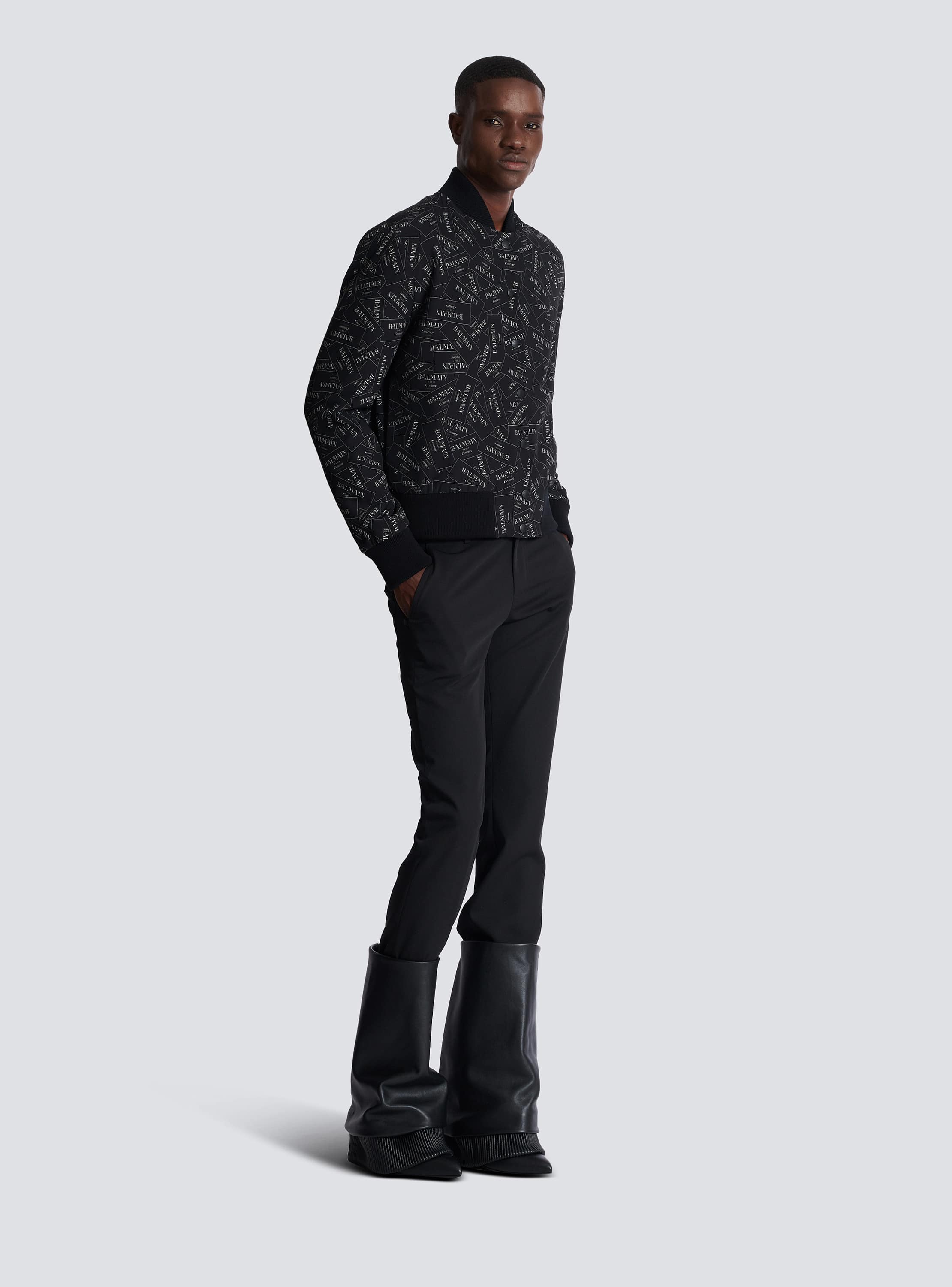 Printed Balmain label bomber jacket