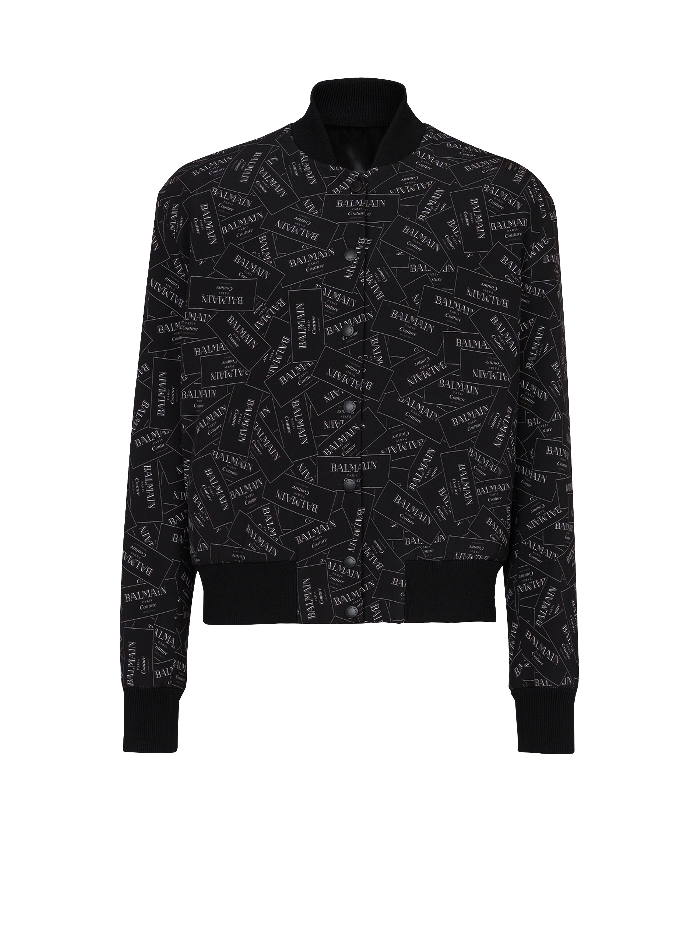 Printed Balmain label bomber jacket