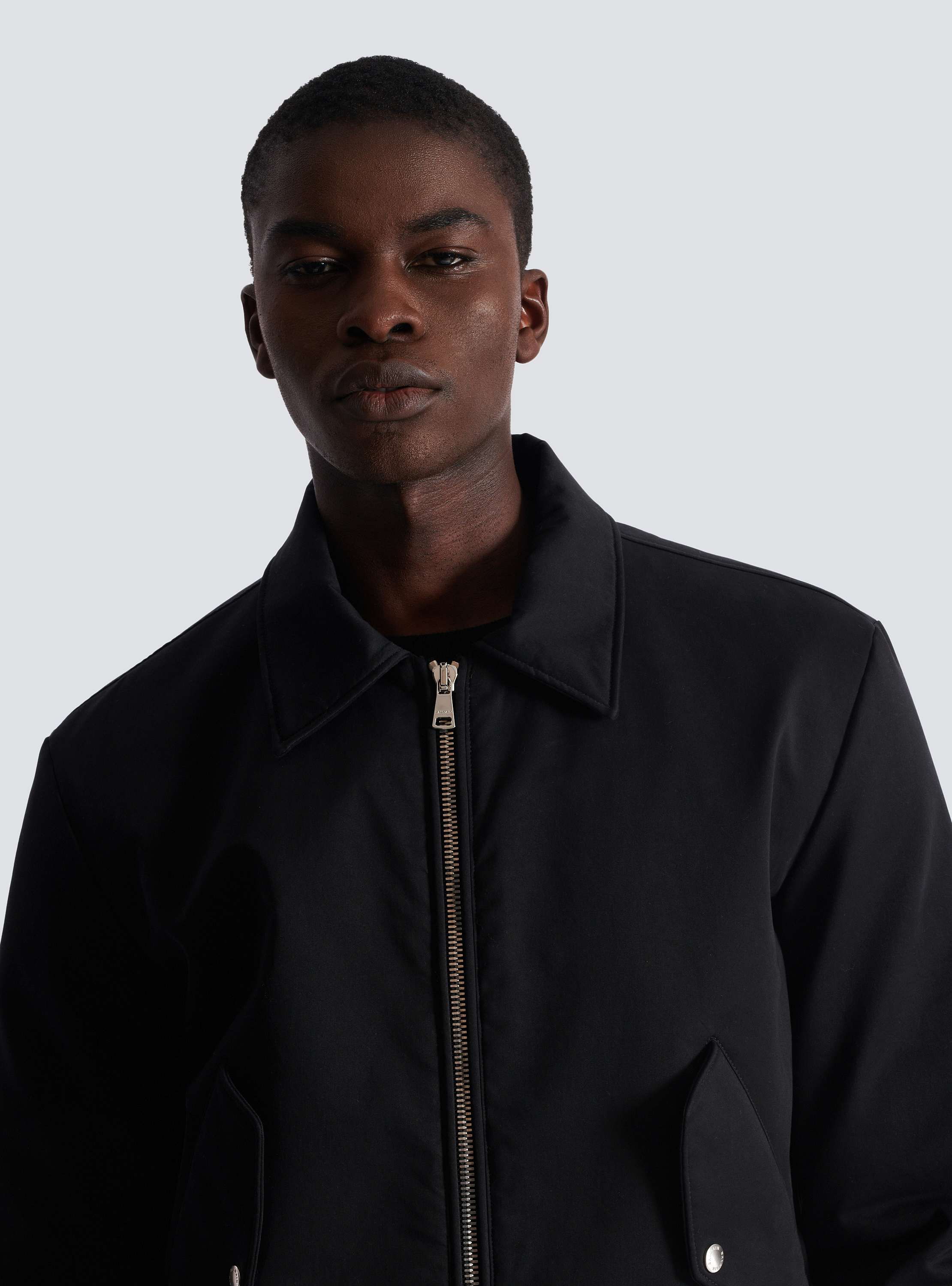Cotton bomber jacket with vintage Balmain logo black - Men Cotton bomber jacket with vintage Balmain logo black - Men
