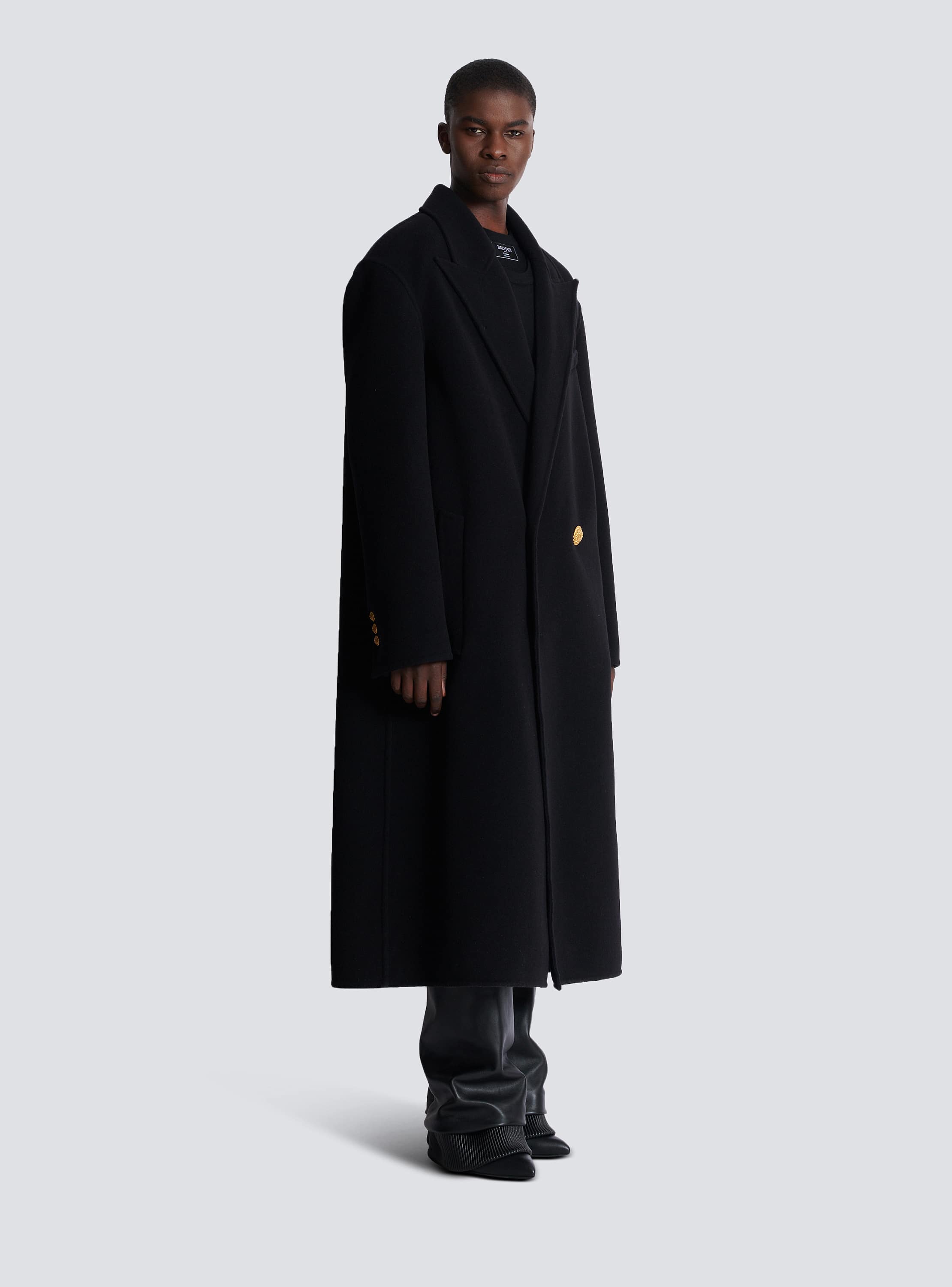 Long coat in double-faced wool black - Men | BALMAIN Long coat in double-faced wool black - Men | BALMAIN
