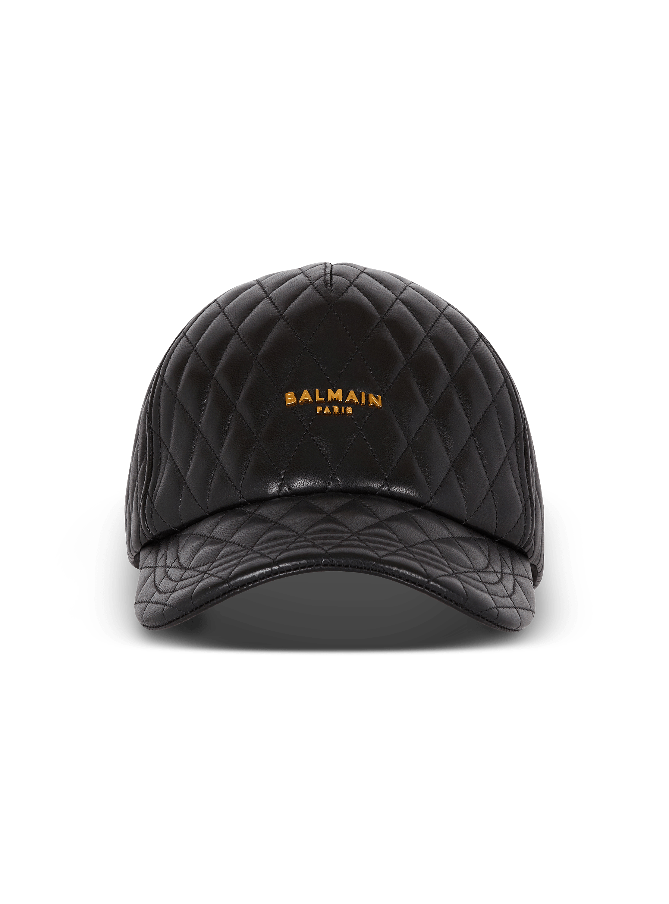 Quilted Balmain logo leather cap