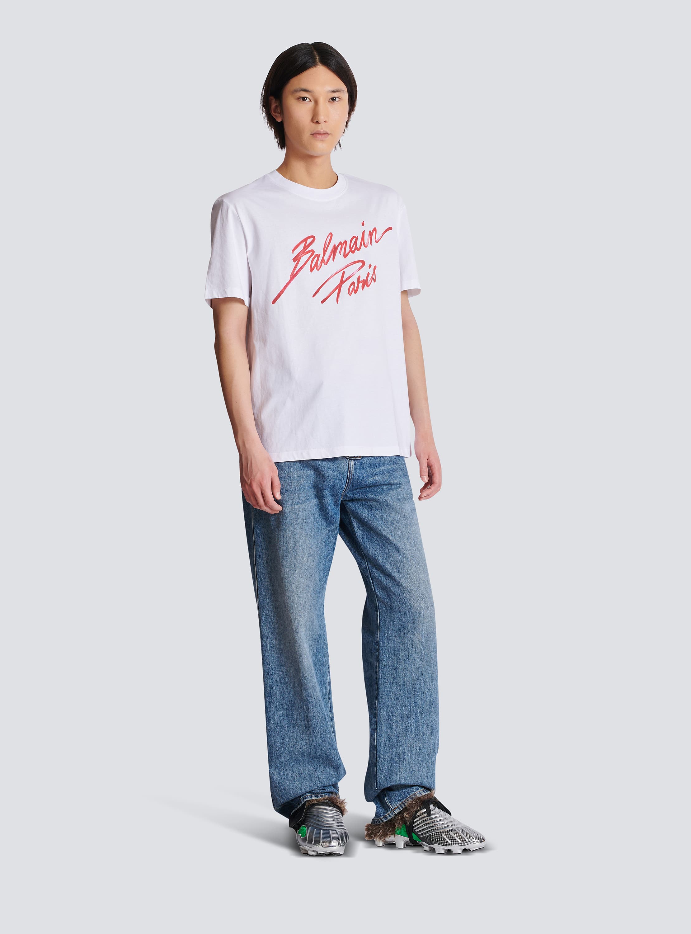 BALMAIN リッフスティックフリントTシャツ 【関税込】 T-shirt with Balmain Lipstick print - Men | BALMAIN