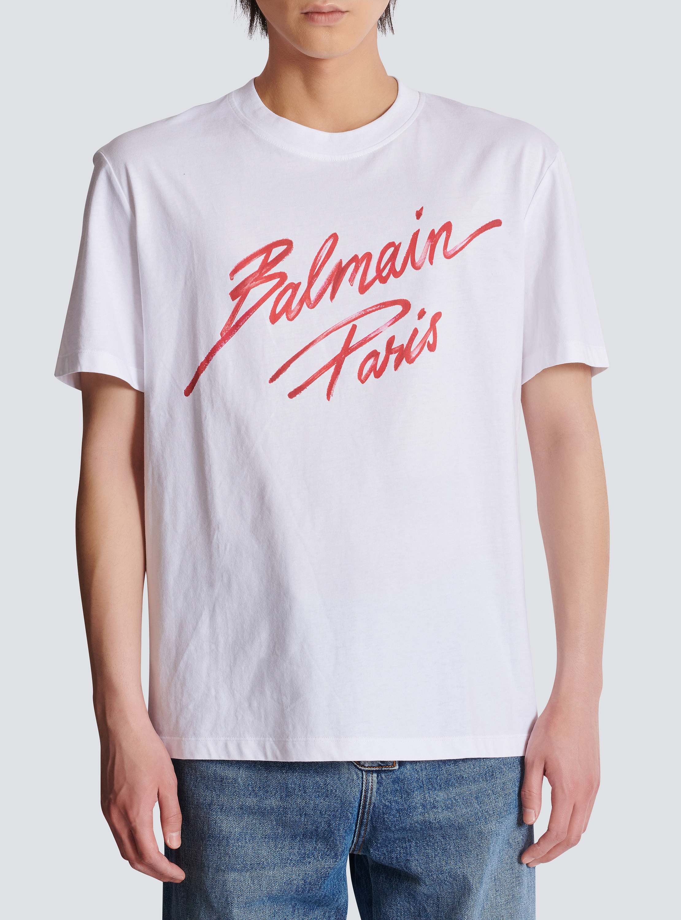 BALMAIN リッフスティックフリントTシャツ 【関税込】 T-shirt with Balmain Lipstick print - Men | BALMAIN