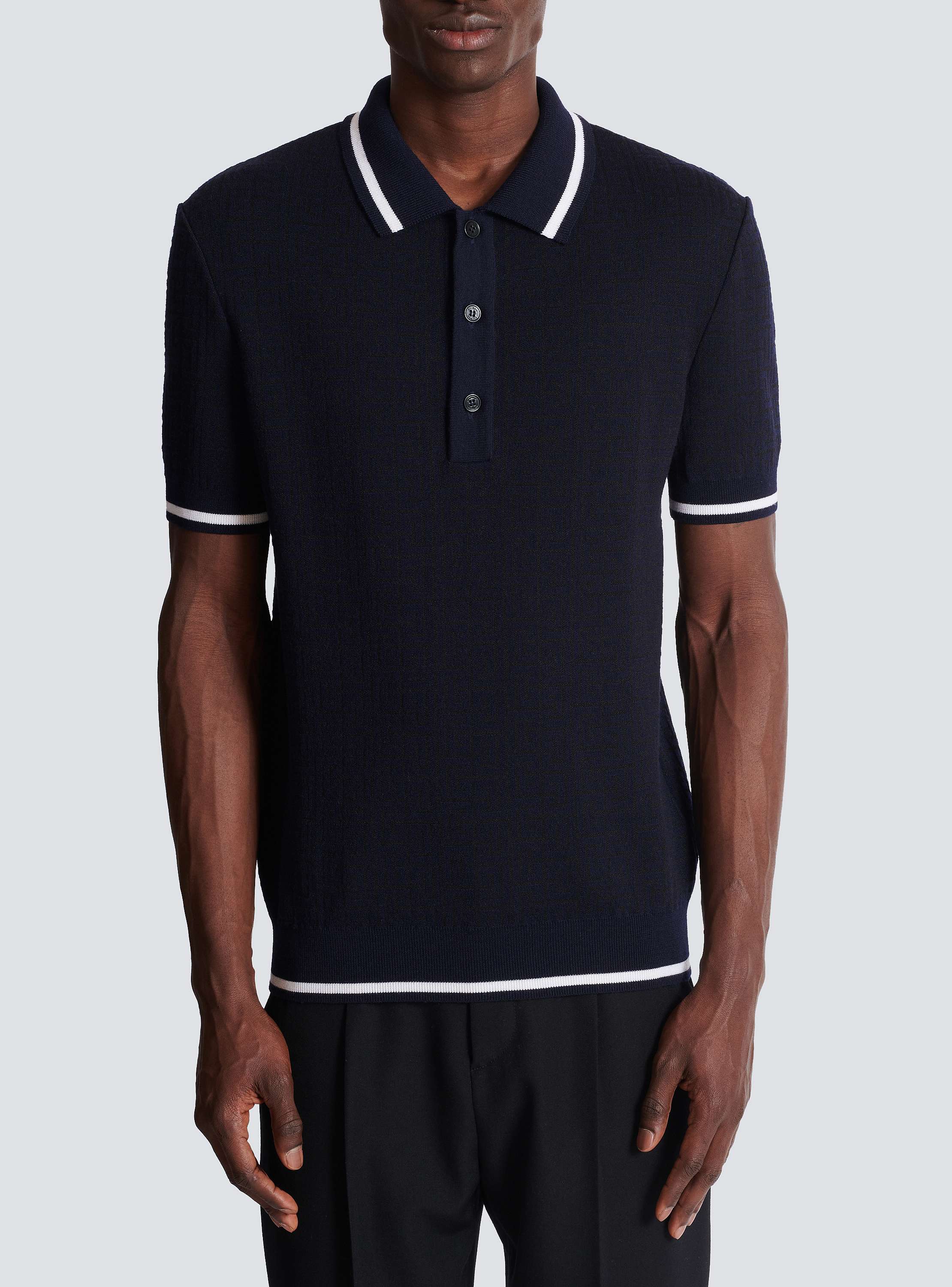 Tシャツ・カットソー BALMAIN FW24 MERINO WOOL POLO SHIRT (DH1GB066KE93_6AE) Monogrammed merino wool polo shirt navy navy - Men | BALMAIN