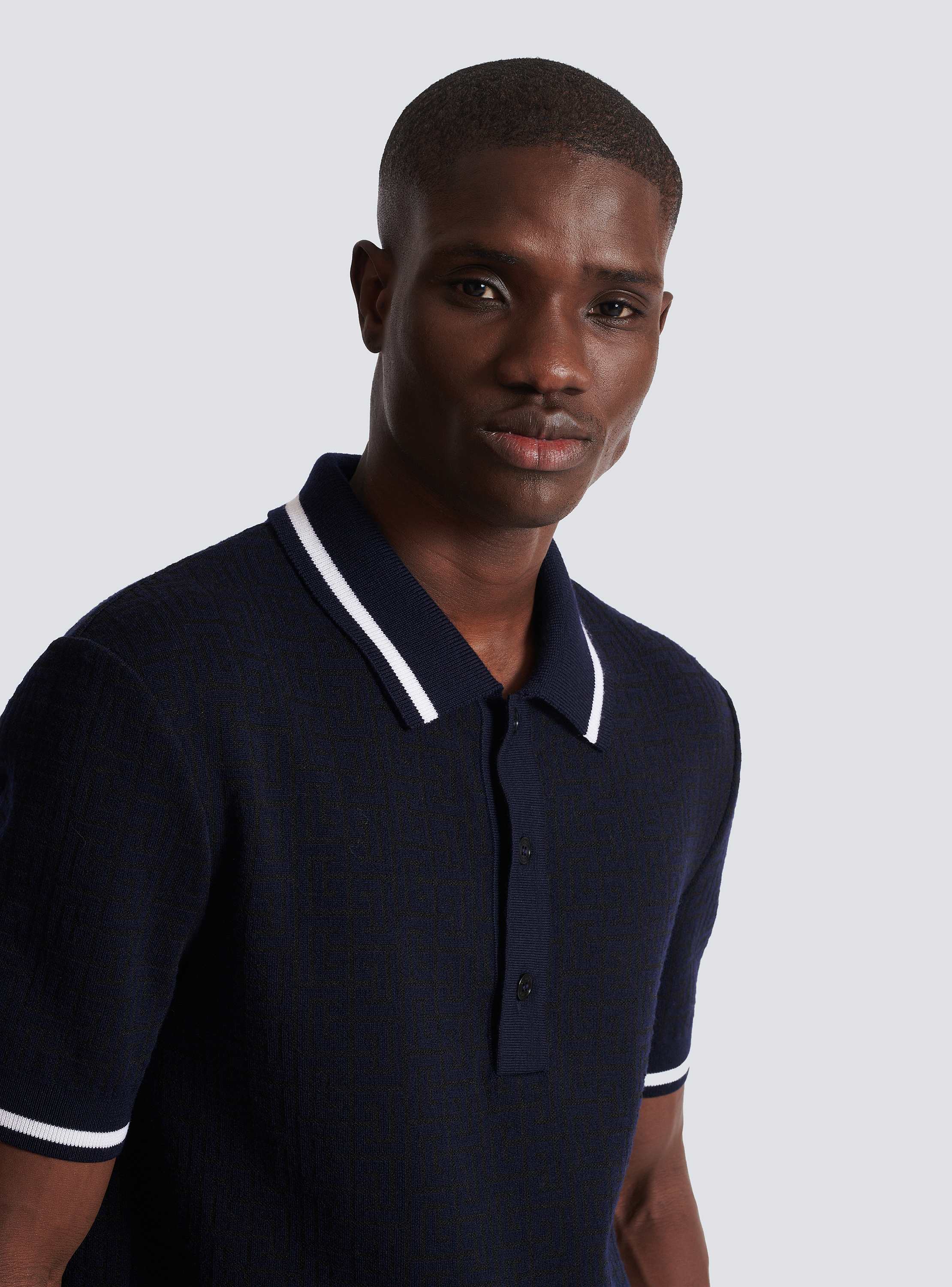 Monogrammed merino wool polo shirt