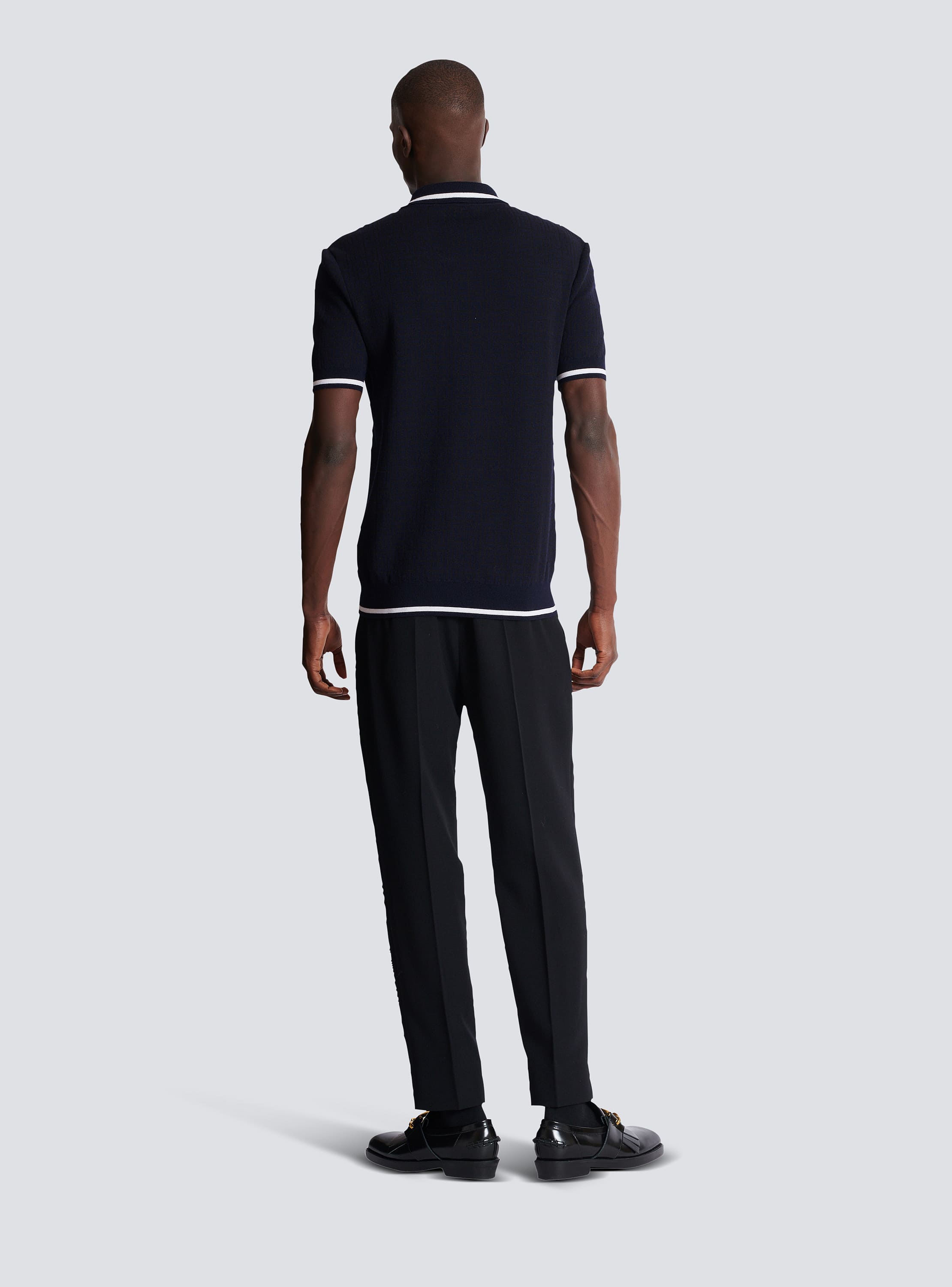 Tシャツ・カットソー BALMAIN FW24 MERINO WOOL POLO SHIRT (DH1GB066KE93_6AE) Monogrammed merino wool polo shirt navy navy - Men | BALMAIN