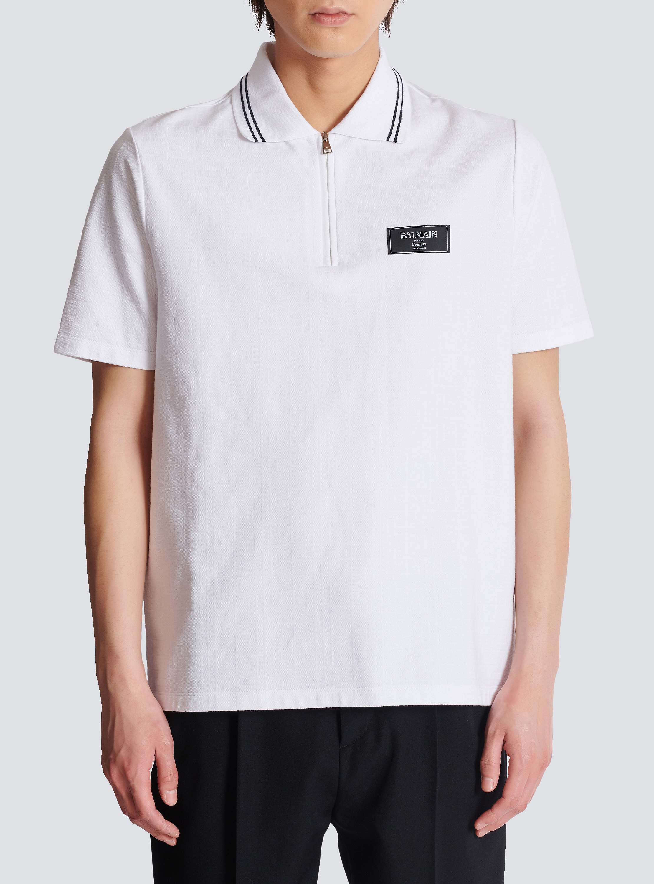 Monogrammed polo shirt with Balmain Couture label white