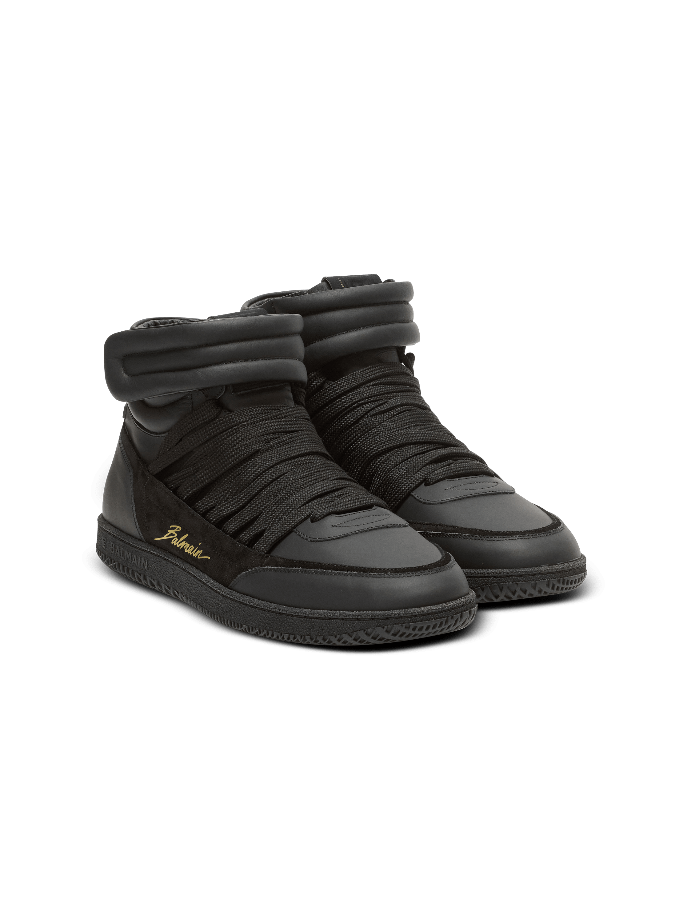 Leather Balmain Swan Mid-Top lace-up trainers - Men | BALMAIN