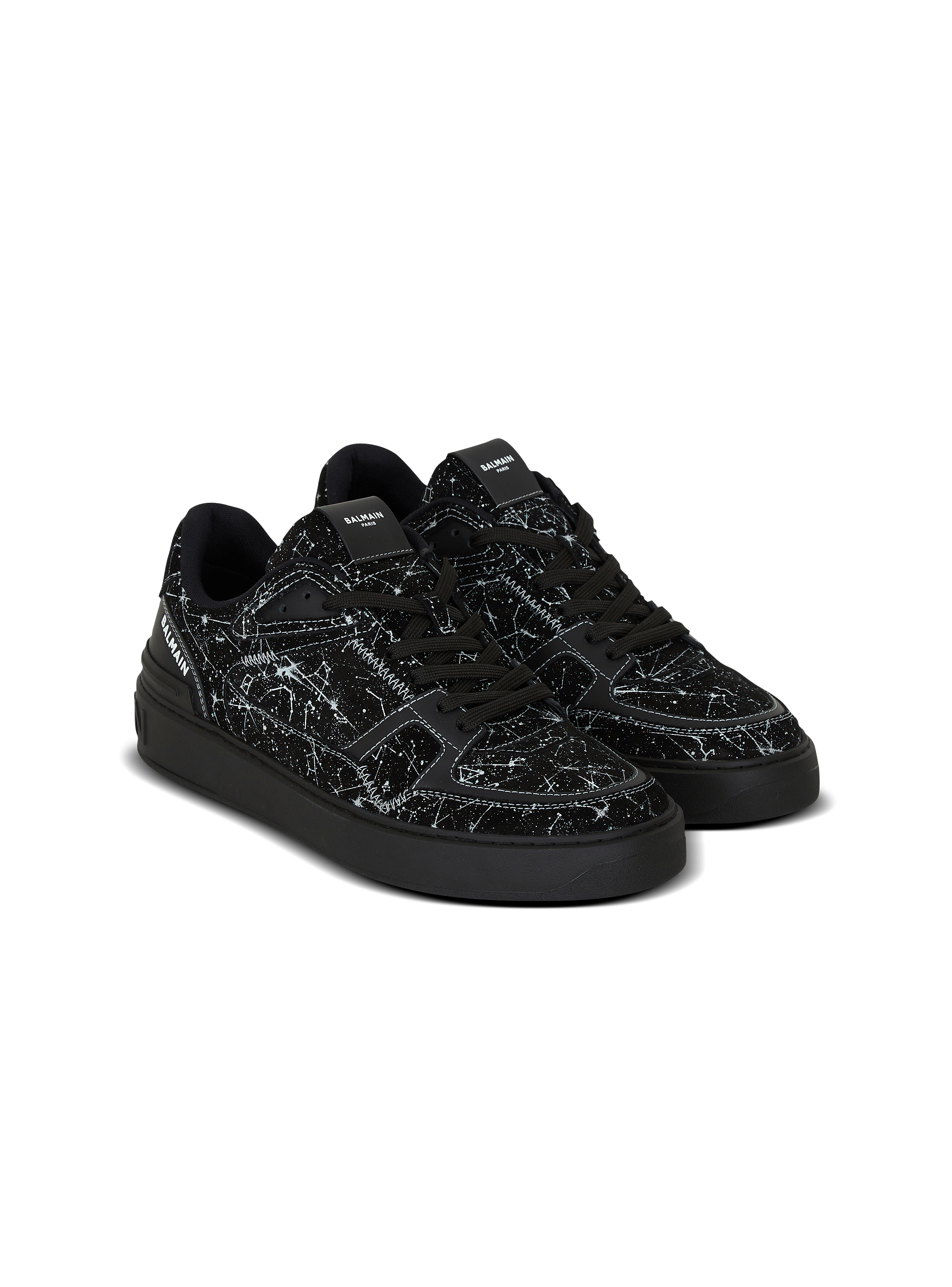 スニーカー BALMAIN Men Sneakers EM1VI357LGSZ0PA Black B-Court Skate trainers in Galaxy print suede leather black