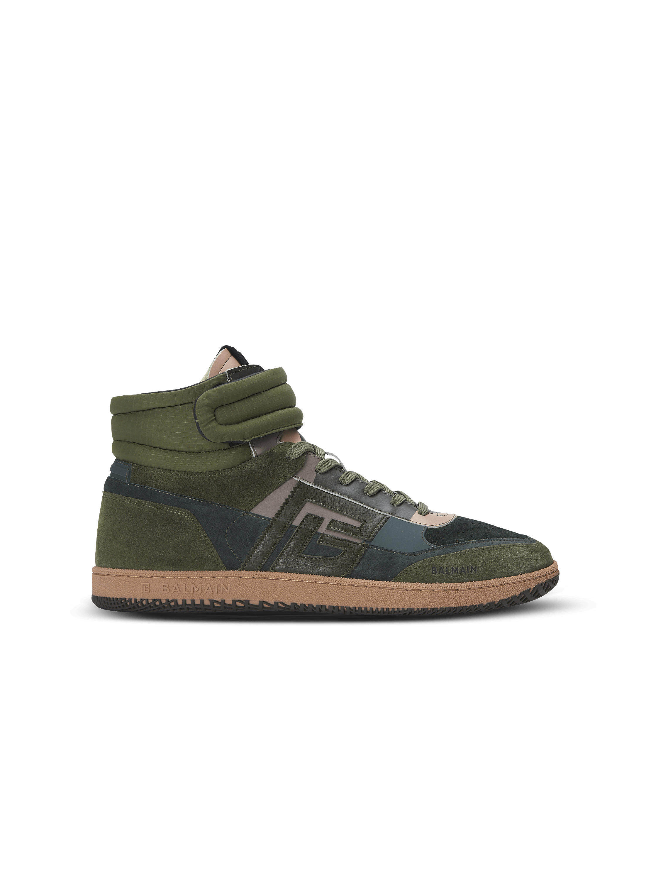 Balmain Swan Mid-Top trainers in calfskin and suede
