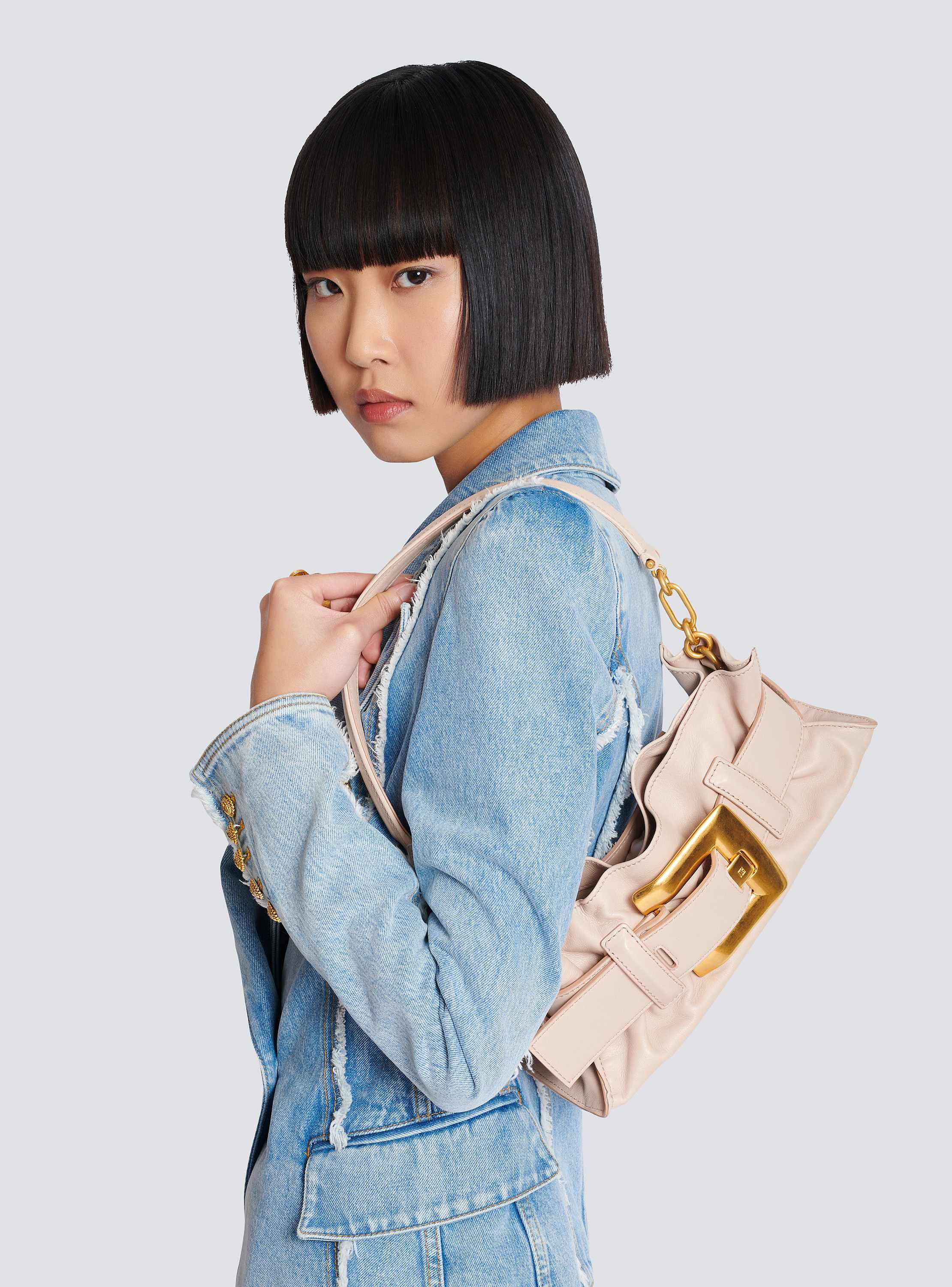 【関税込み】Balmain ベージュ ミニ Anthem バッグ Mini Anthem bag in calfskin - Women | BALMAIN