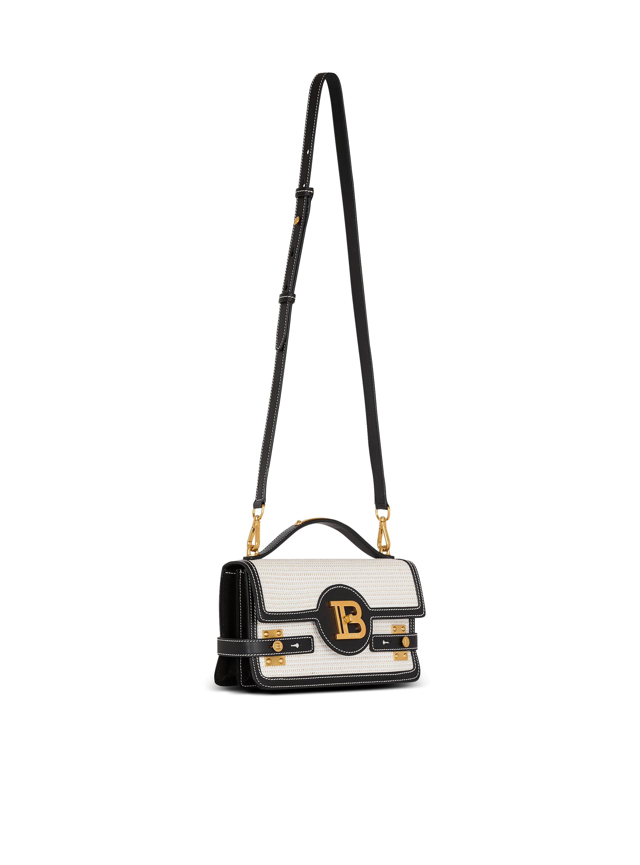【Balmain】B-BUZZ SHOULDER 24-RAPHIA&CALFSKIN◆EN0DA829TRHS Raffia B-Buzz Shoulder 24 bag - Women | BALMAIN