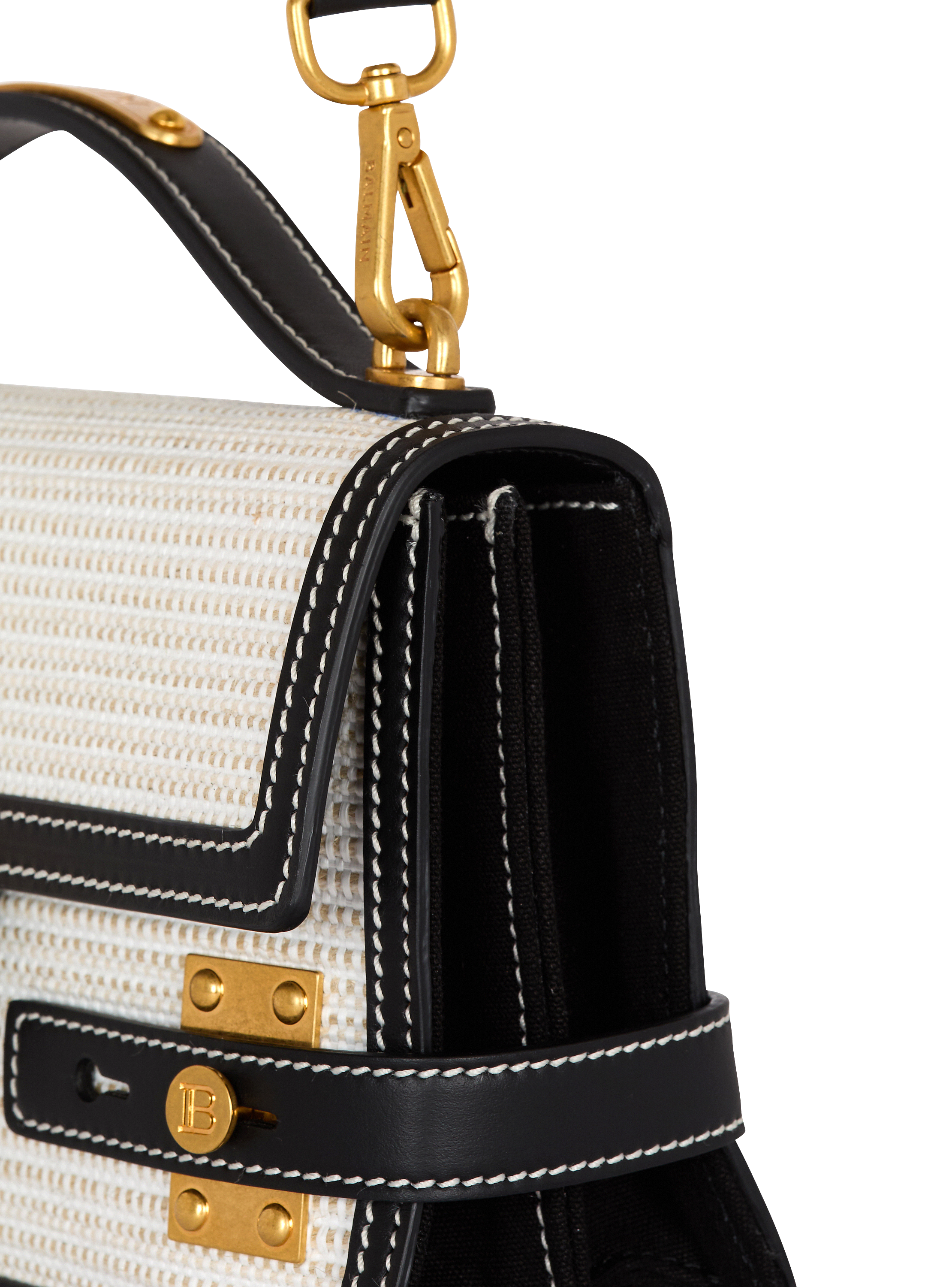 【Balmain】B-BUZZ SHOULDER 24-RAPHIA&CALFSKIN◆EN0DA829TRHS Raffia B-Buzz Shoulder 24 bag - Women | BALMAIN