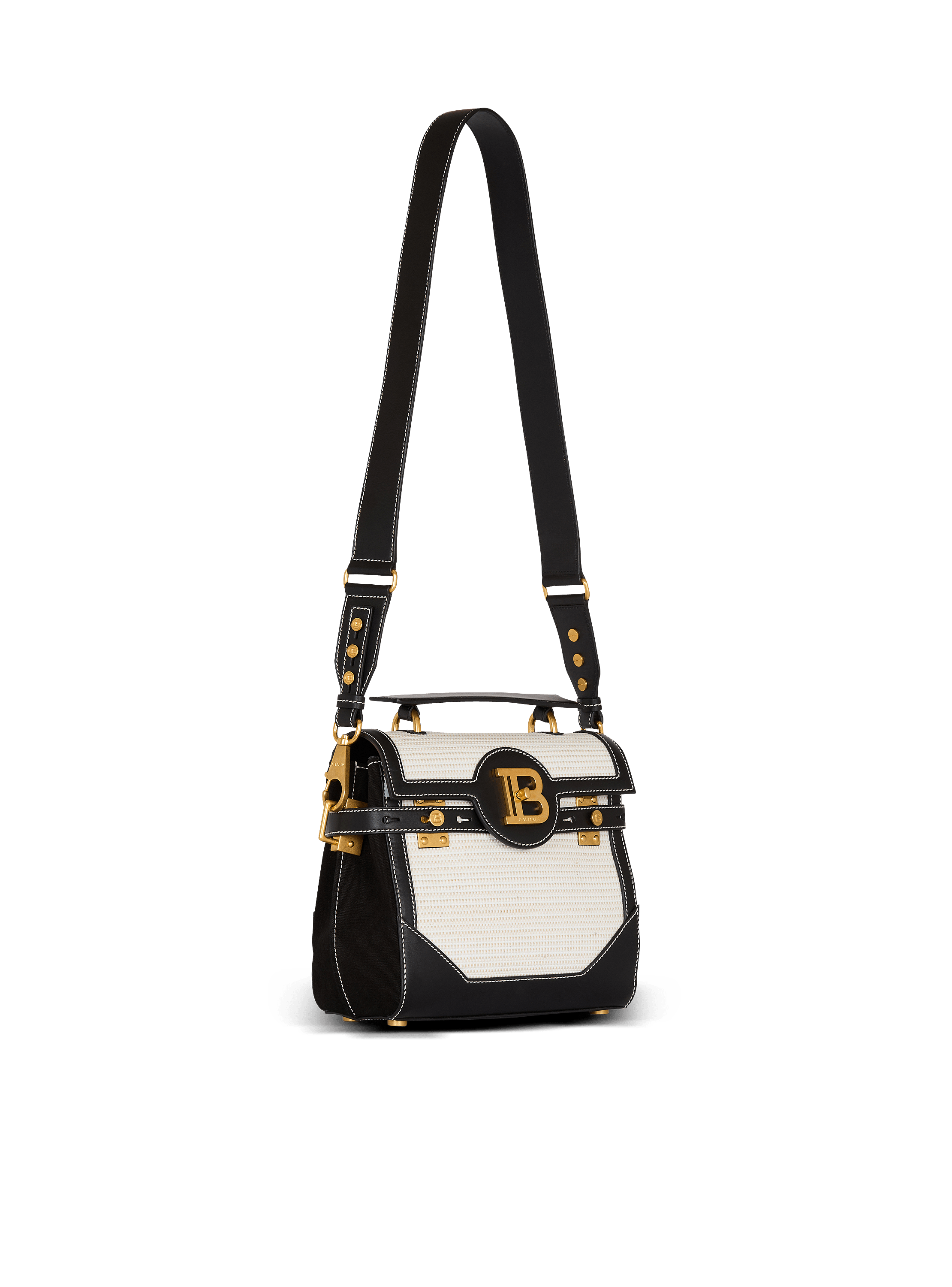 【Balmain】B-BUZZ 23-RAPHIA CANVAS&CALFSKIN◆EN0DB530TRHS Raffia B-Buzz 23 bag grey grey - Women | BALMAIN