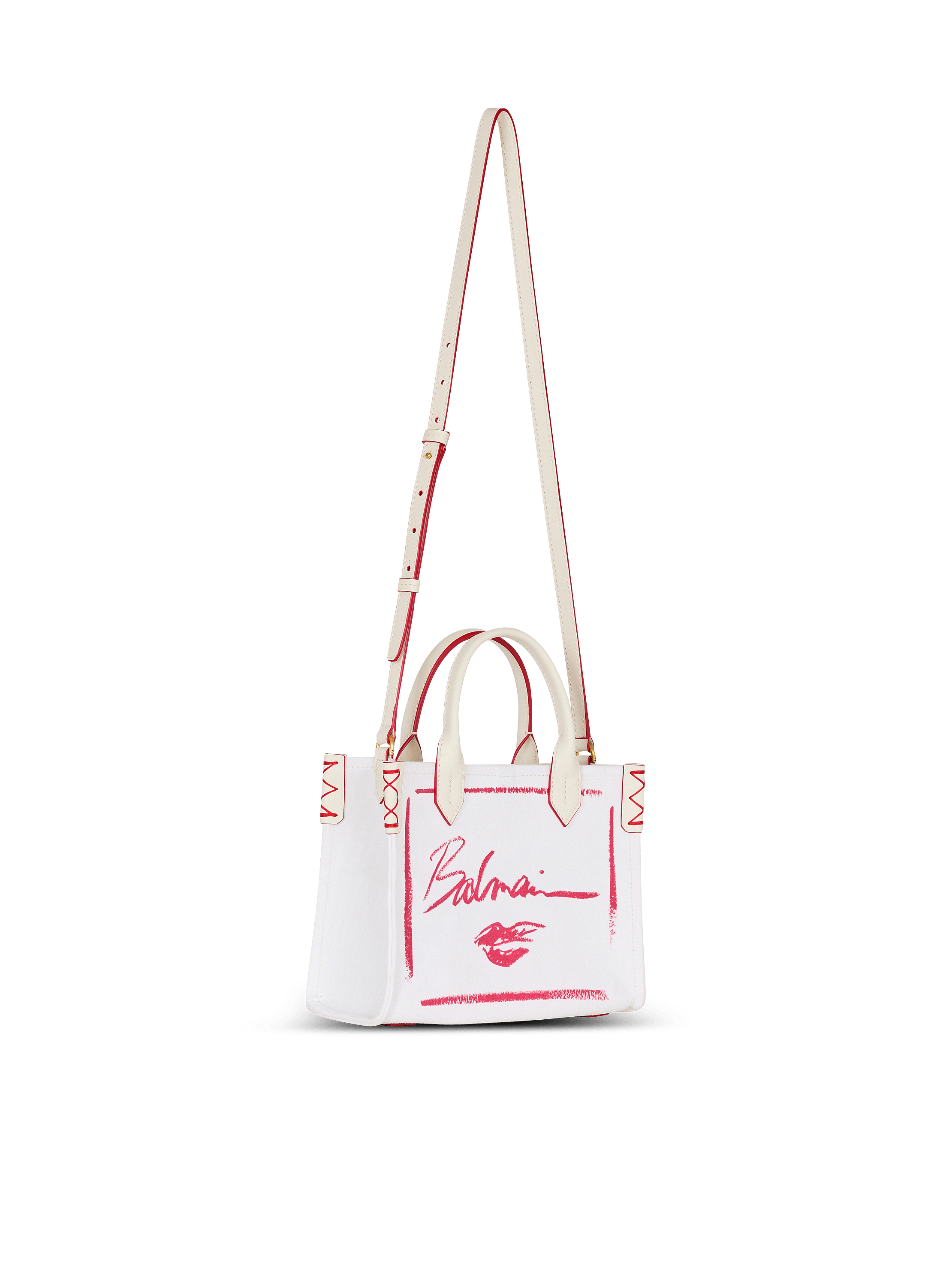 【Balmain】B-ARMY SHOPPER SMALL-LIPSTICK CANVAS◆EN0FD977TLI Small B-Army tote bag with Balmain Lipstick print - Women