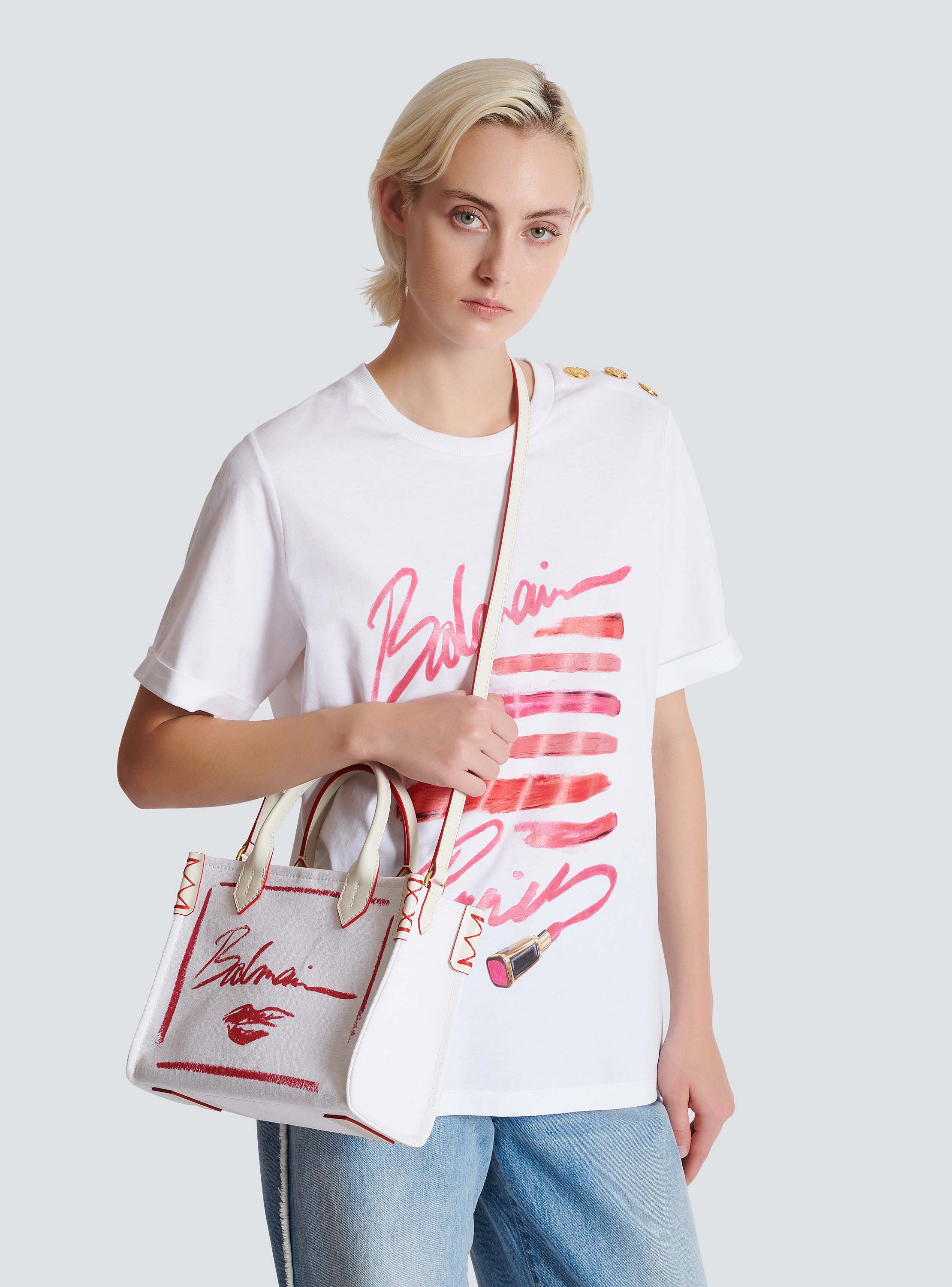 Small B-Army tote bag with Balmain Lipstick print - Women