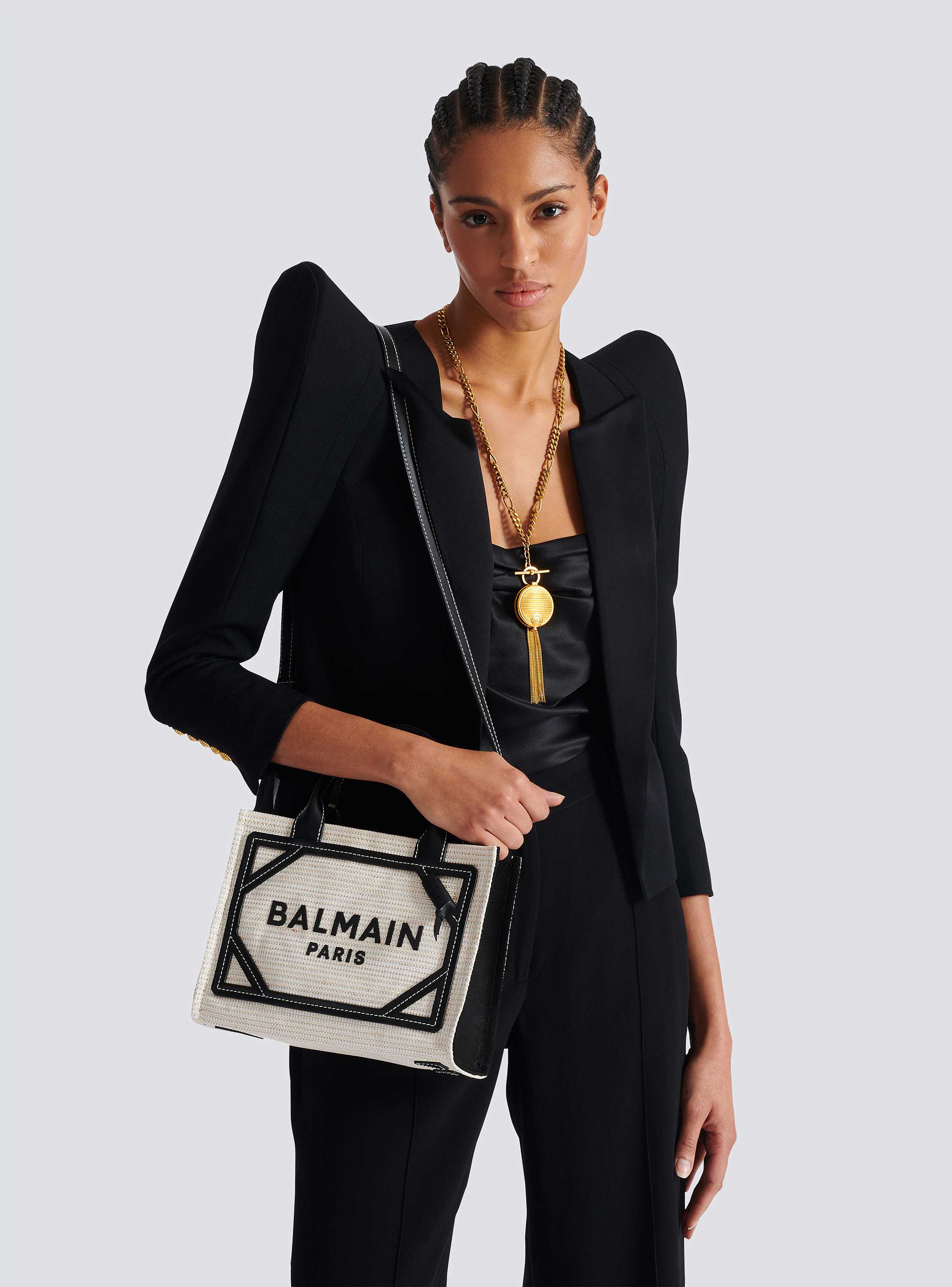 トートバッグ Balmain Tweed-Effect Raffia Small Shopper Bag 1945 Soft tote in tweed-effect raffia pink pink - Women