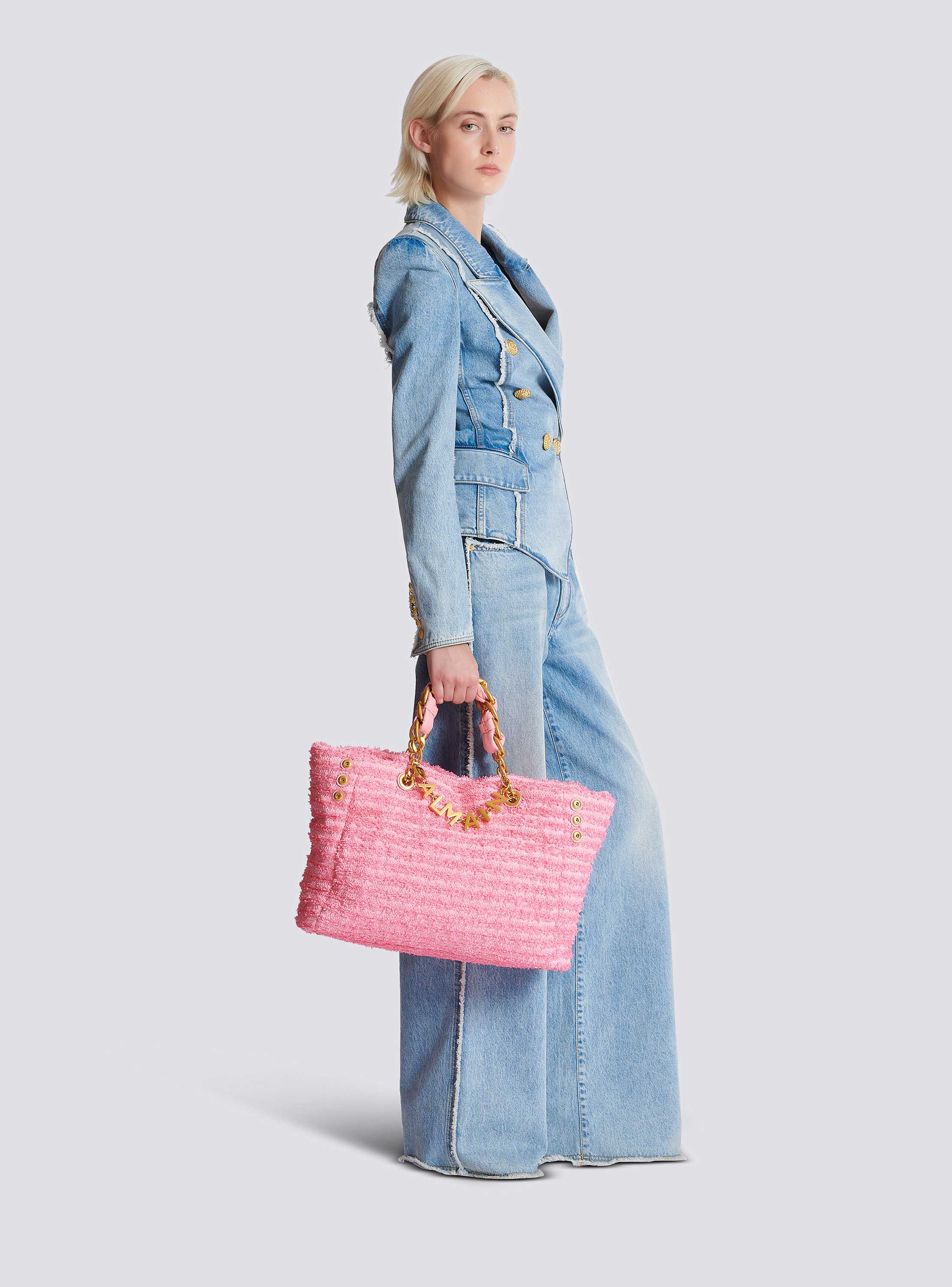 ハンドバッグ BALMAIN EN0FF975TRWE Handbags Bags.. Pink 1945 Soft tote in tweed-effect raffia - Women | BALMAIN