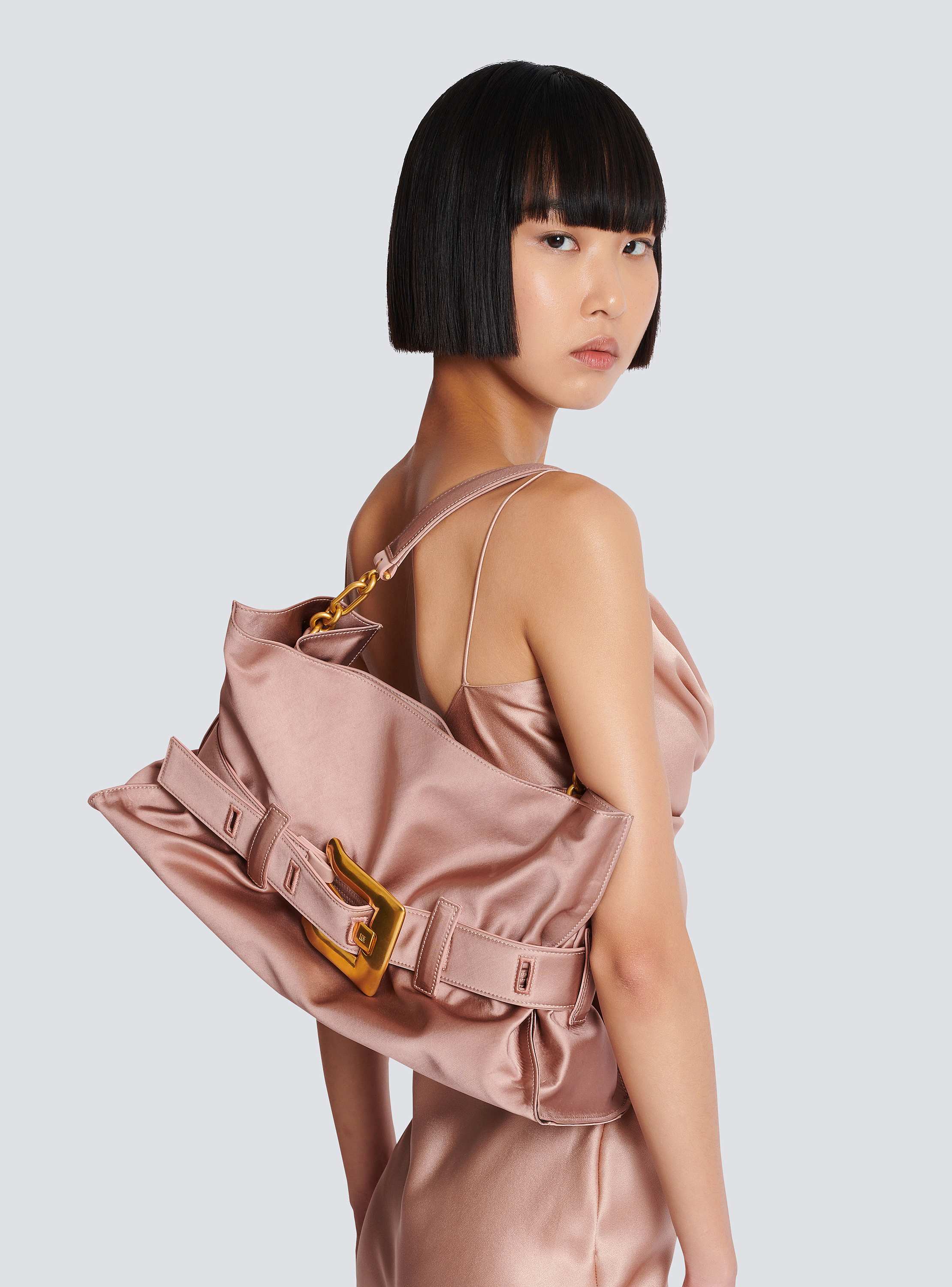 Satin Anthem Medium bag pink pink - Women | BALMAIN