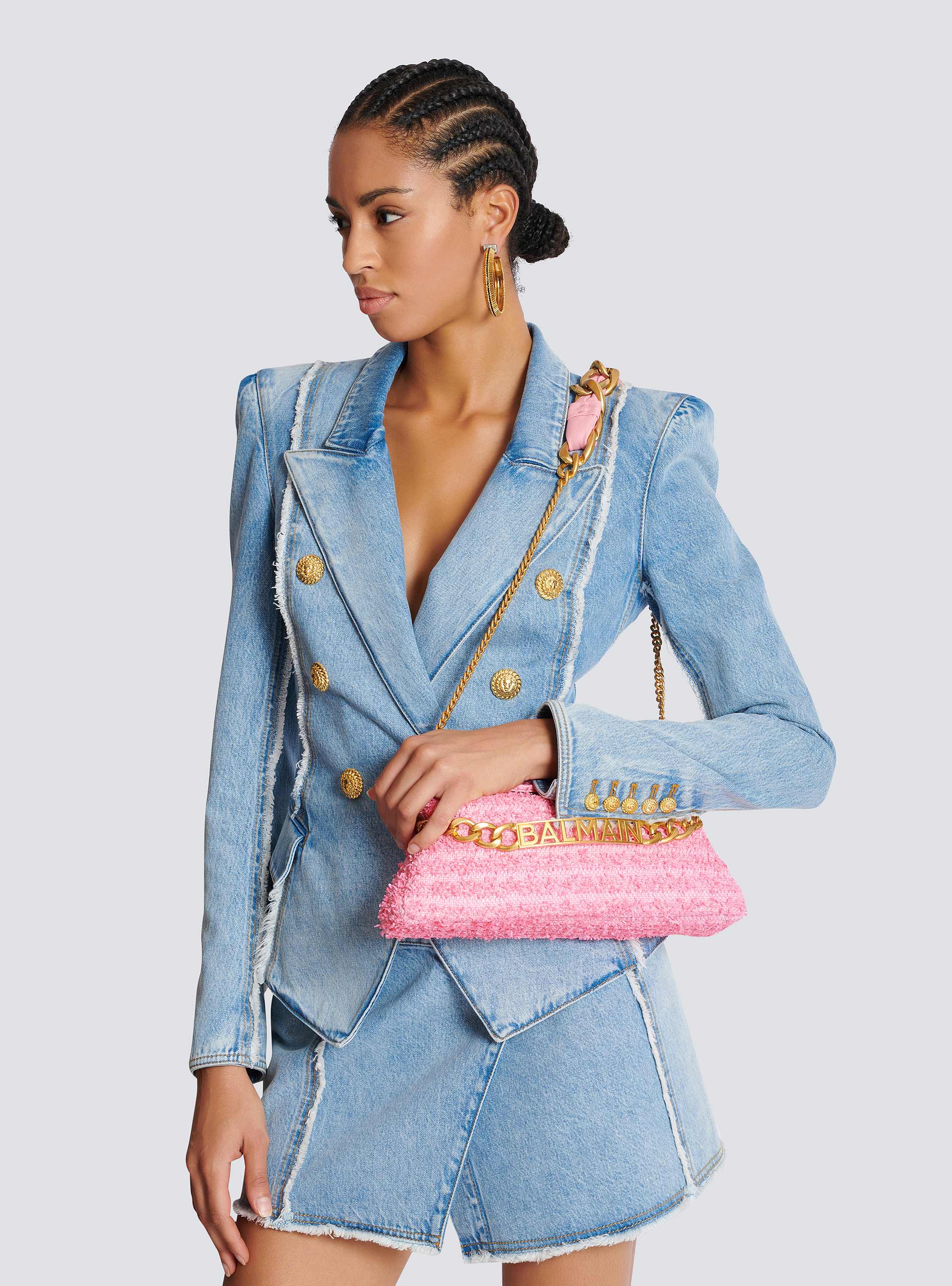 1945 Soft clutch bag in tweed-effect raffia