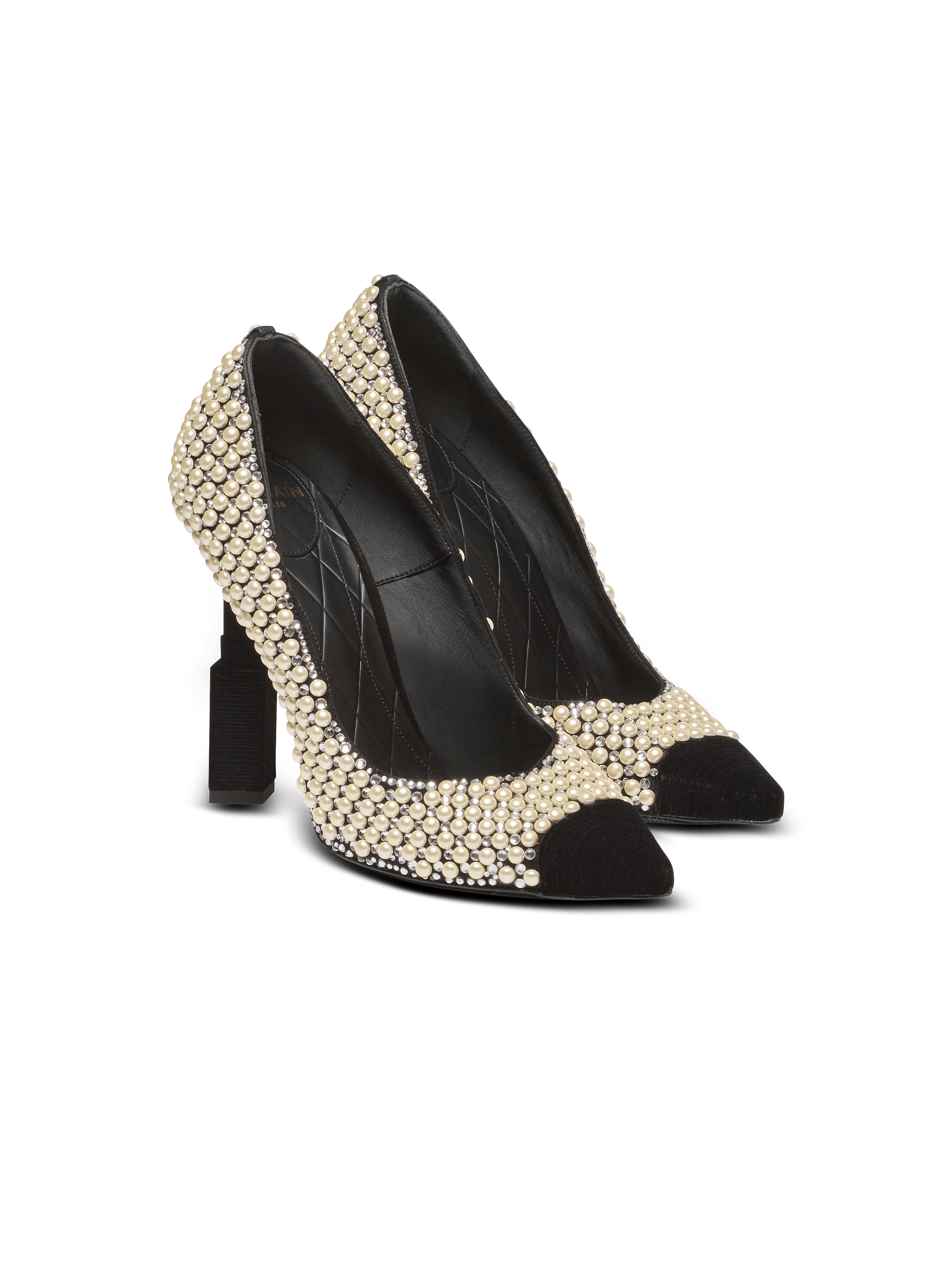 Pump lipstick-pearls on suede leather & brass