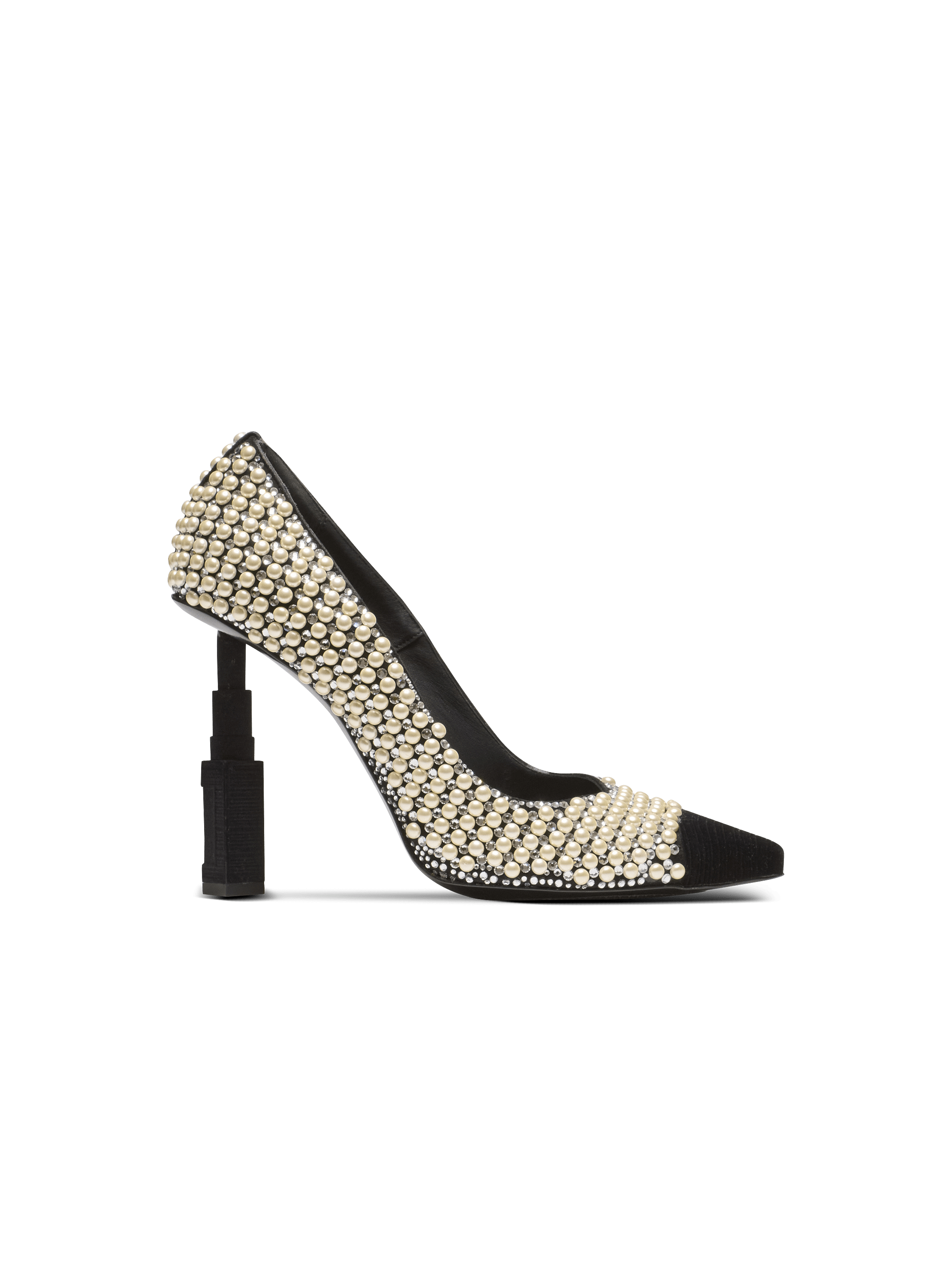 Pump lipstick-pearls on suede leather & brass