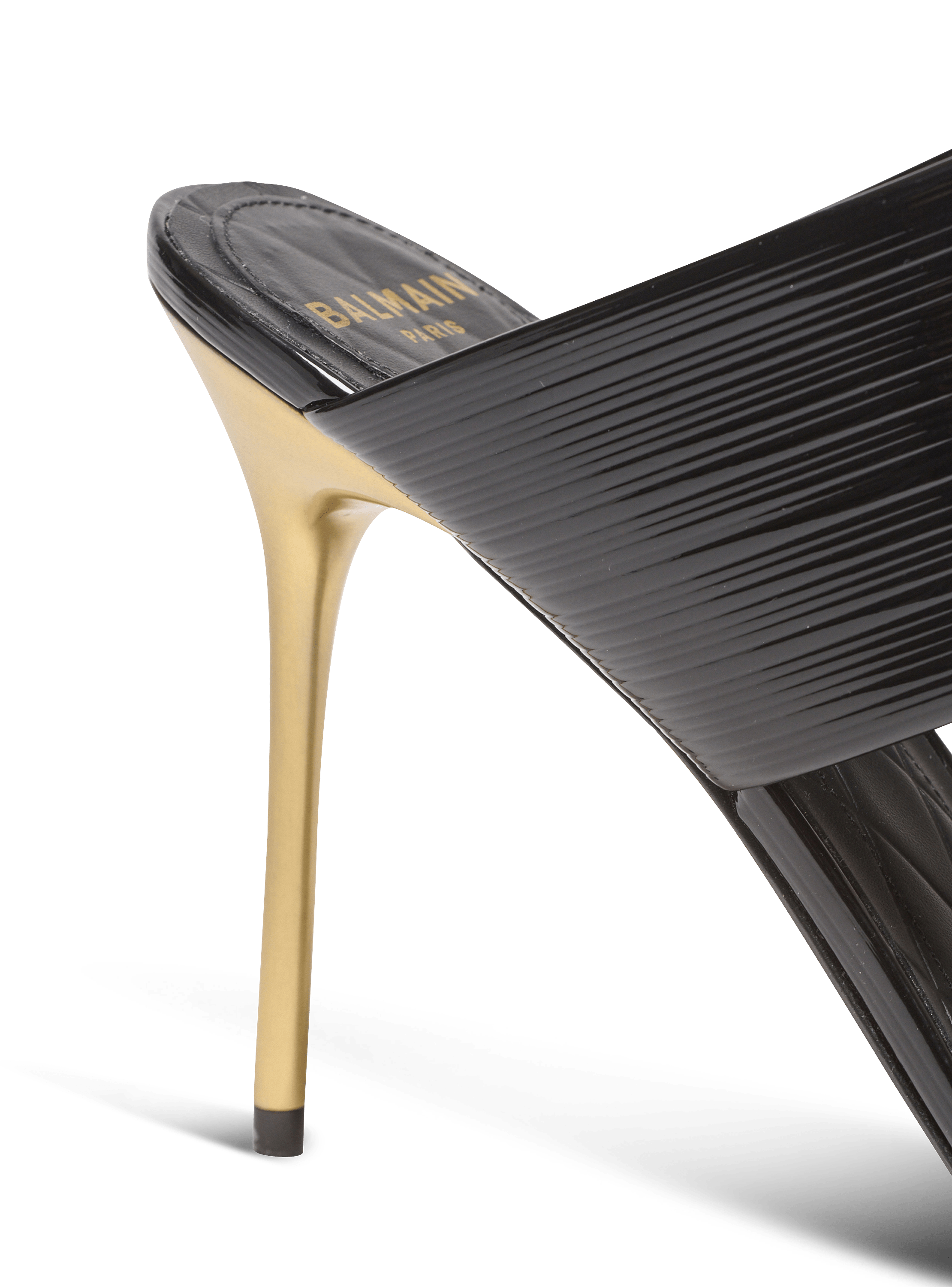 【Balmain】MULE PB-STRIPED PATENT LTIRROR LTH◆EN0UR132LI PB mules in striped leather black - Women | BALMAIN