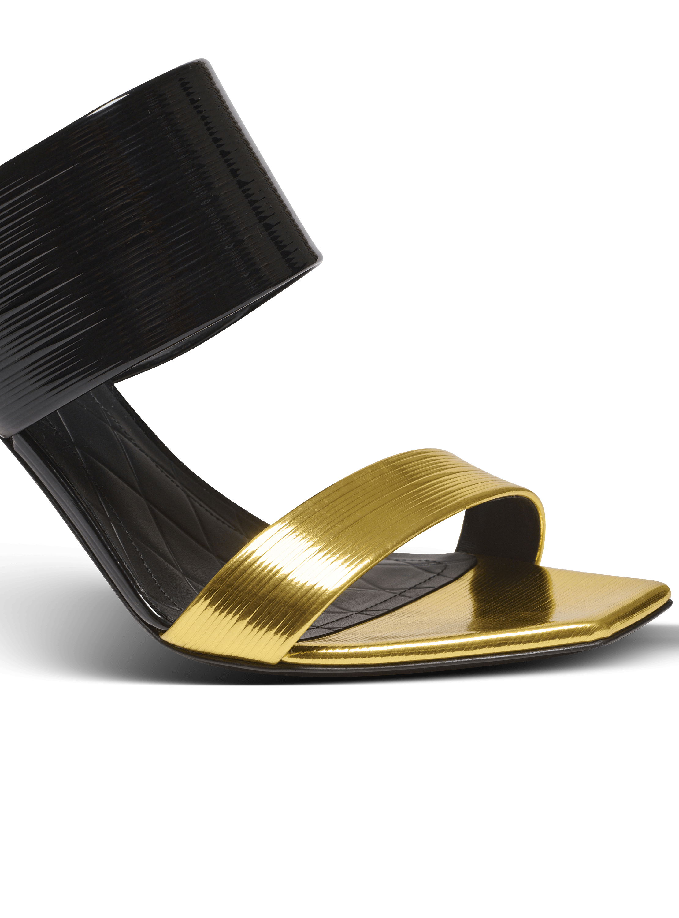 【Balmain】MULE PB-STRIPED PATENT LTIRROR LTH◆EN0UR132LI PB mules in striped leather black - Women | BALMAIN