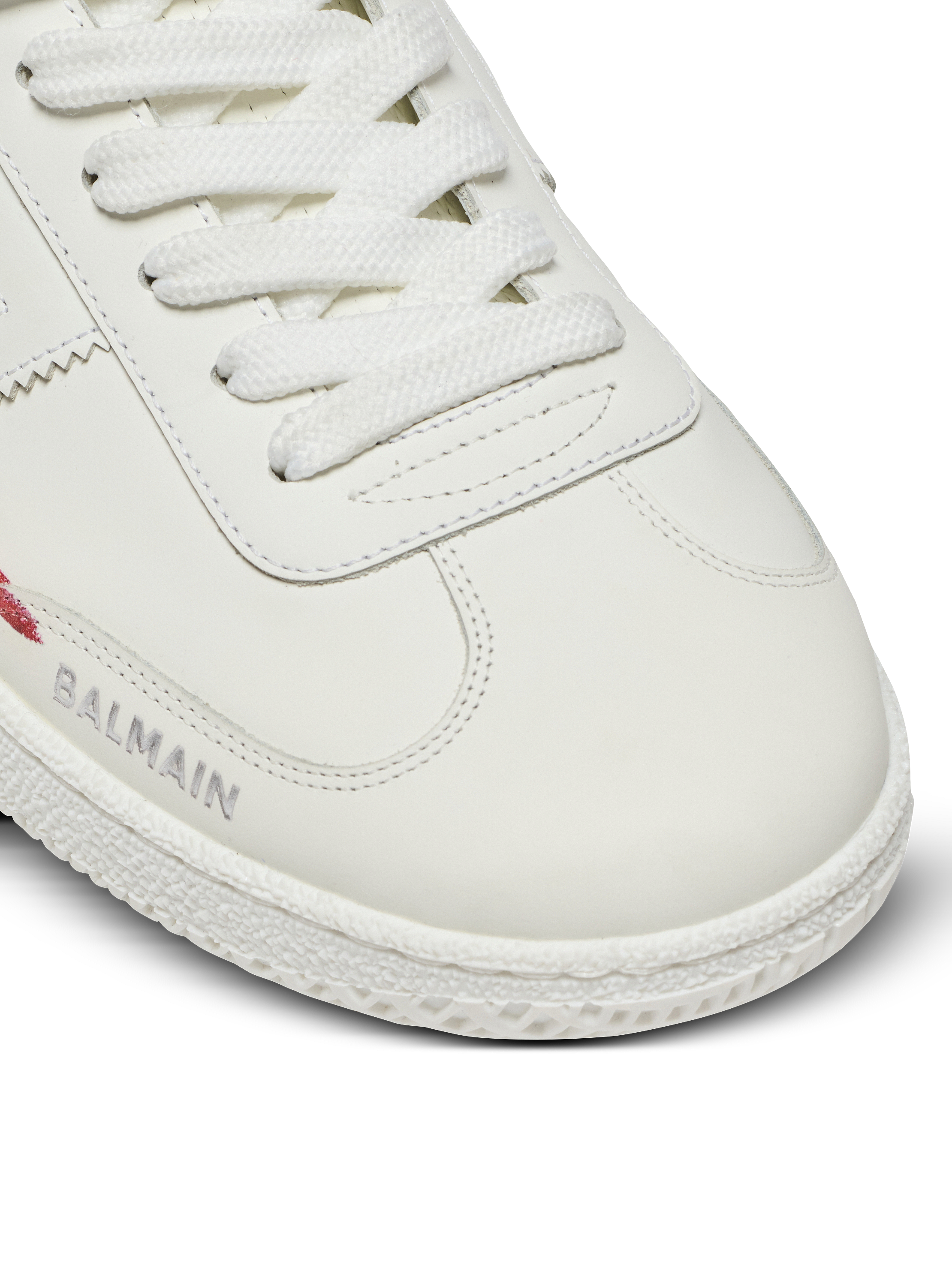 Leather Balmain Swan Lipstick trainers red red - Women | BALMAIN