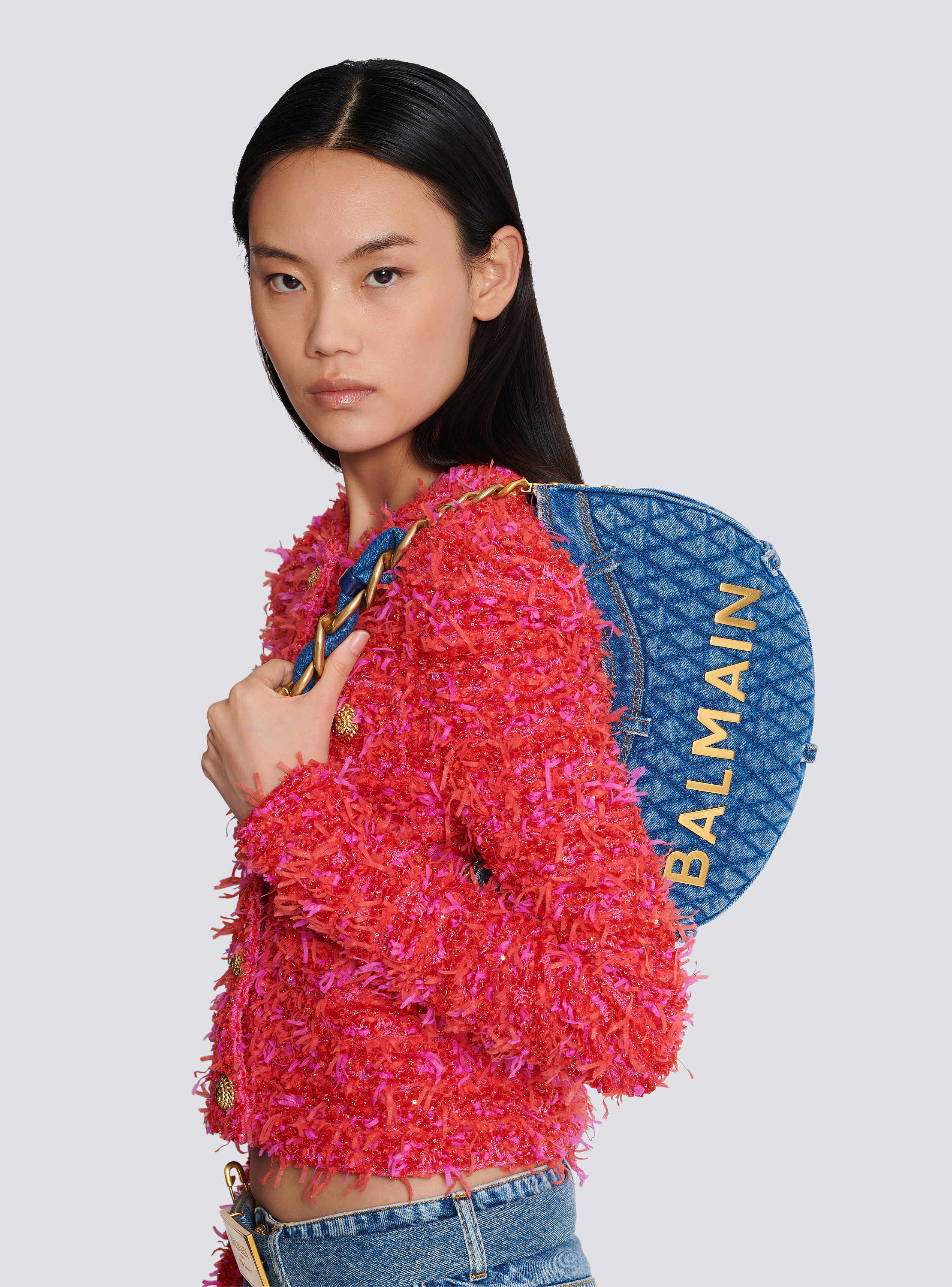1945 Soft Moon bag in diamond-quilted denim - Women | BALMAIN